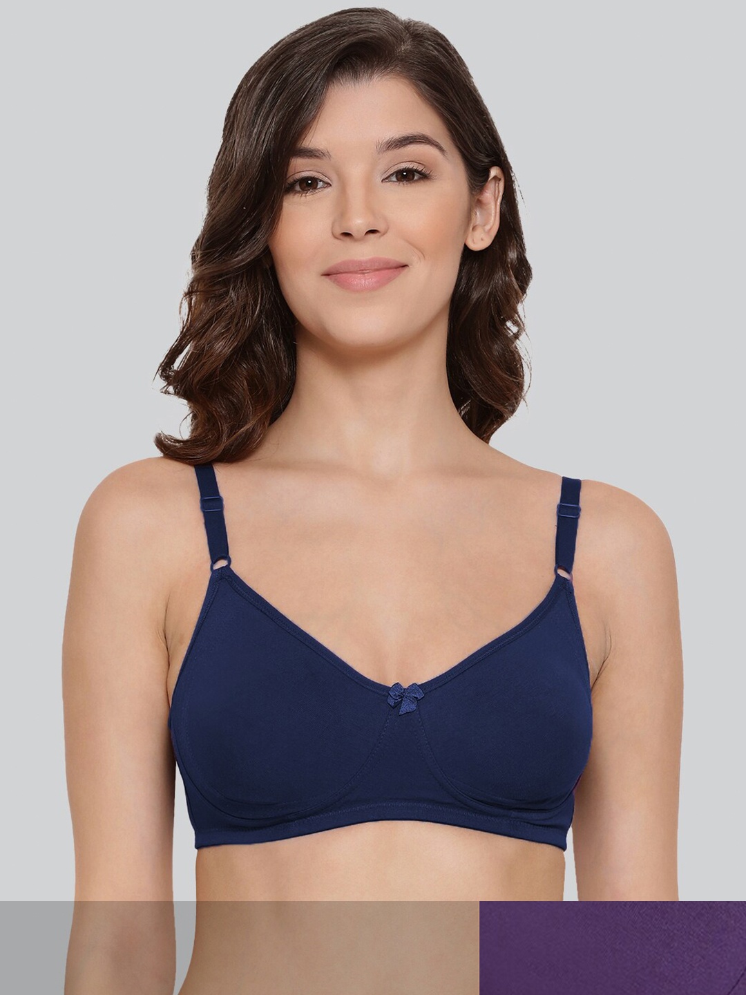 

LYRA Pack Of 2 Combed Cotton Seamless Moulded Encircled Bra, Navy blue