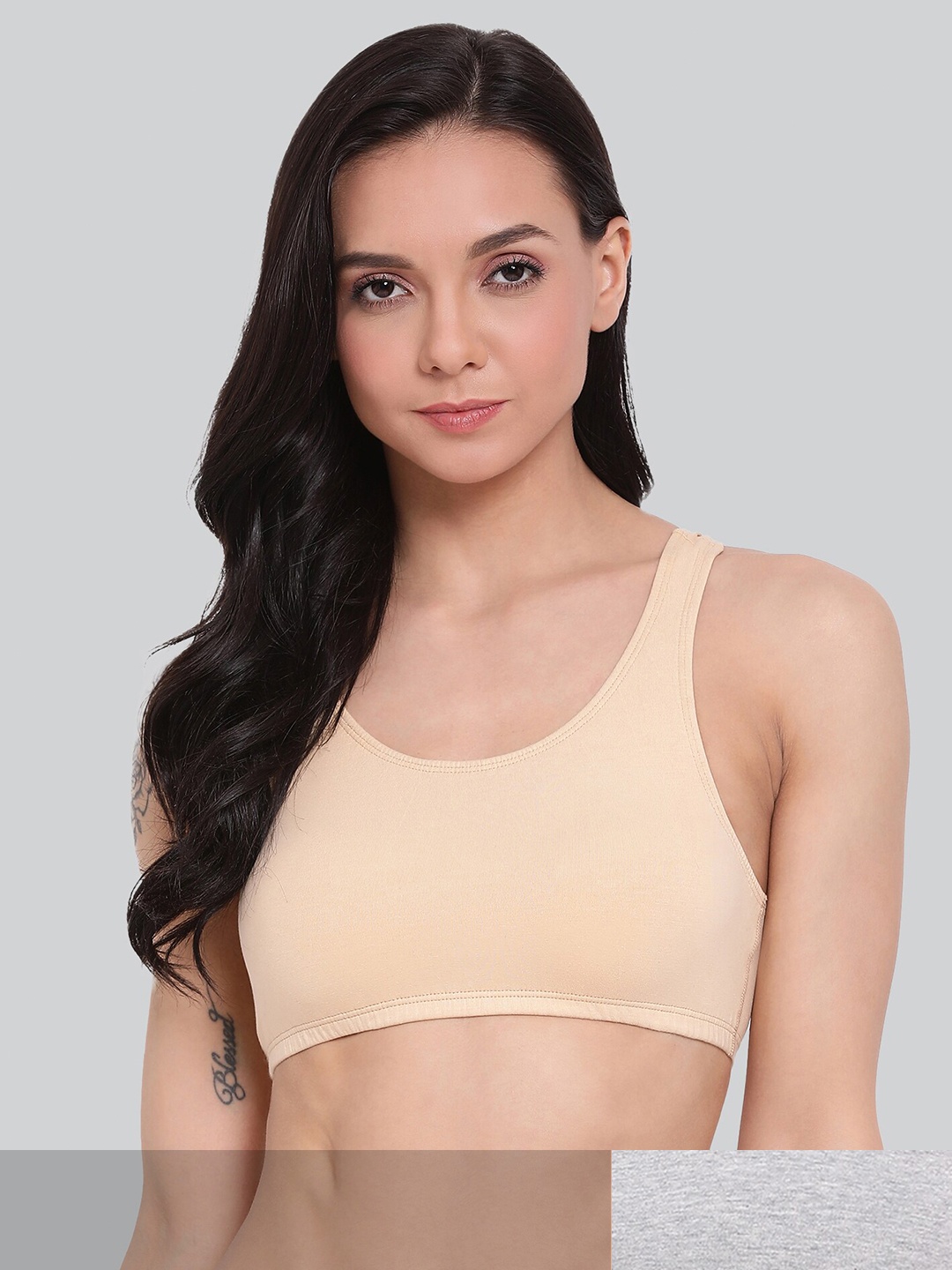 

LYRA Pack Of 2 Cotton Spandex Beginner Bra with 4 way Stretch, Grey