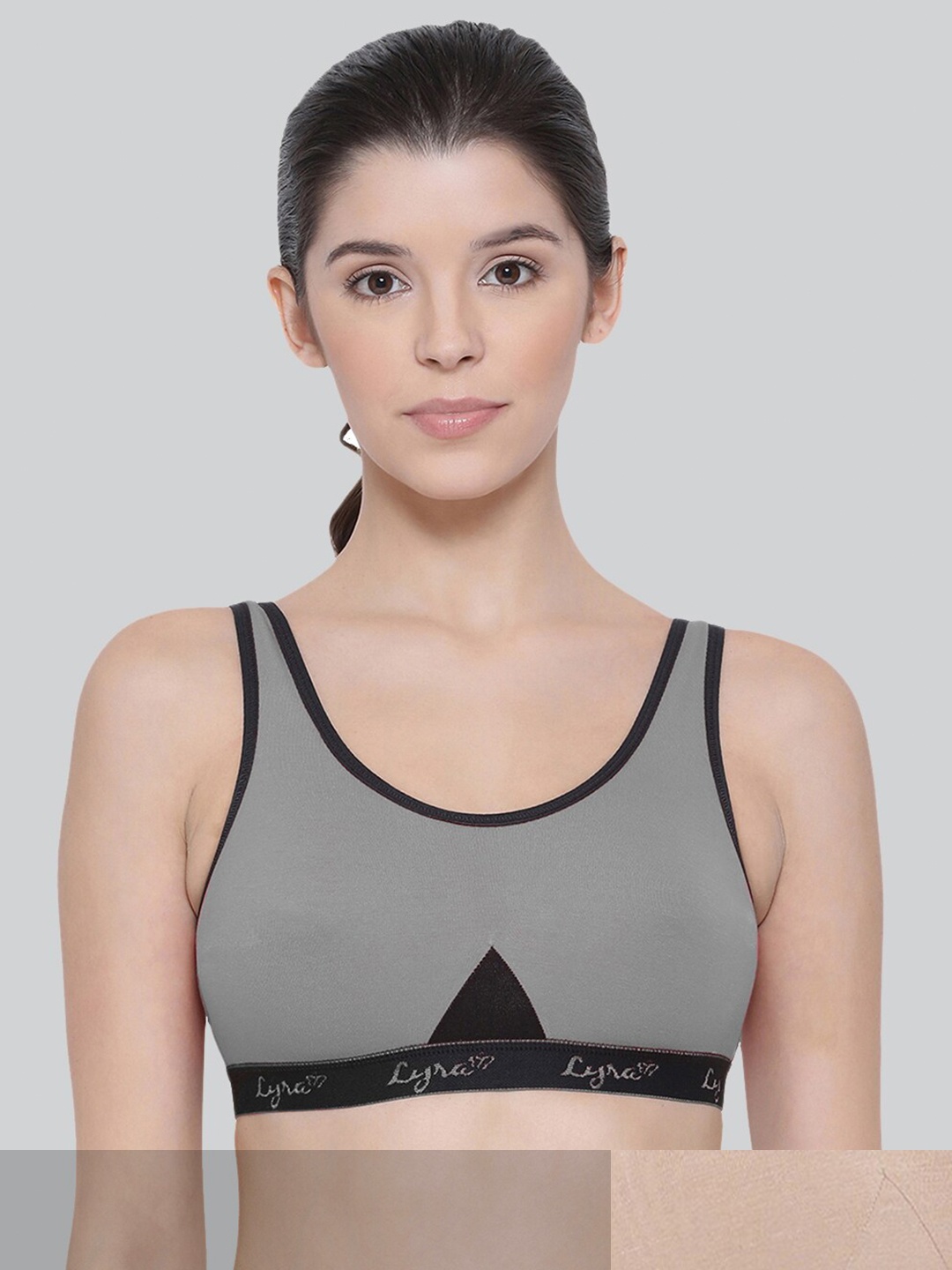 

LYRA Pack Of 2 Combed Cotton Sweat Absorbent Stretchable Sports Bra, Black