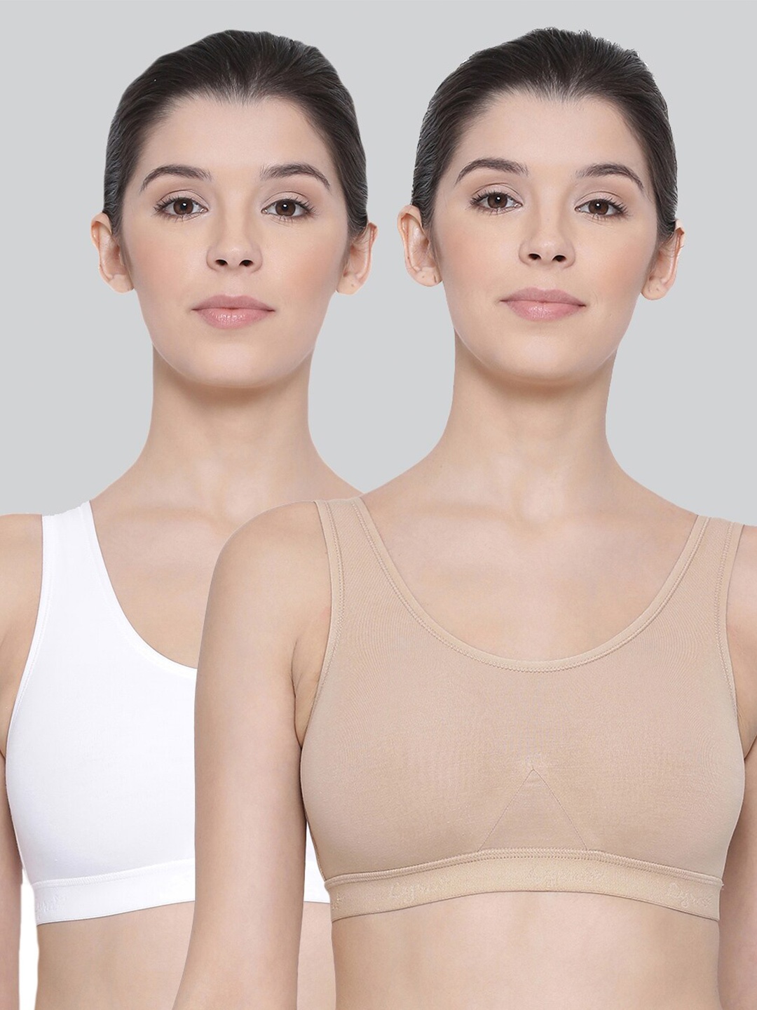 

LYRA Pack Of 2 Combed Cotton Sweat Absorbent Stretchable Sports Bra, White