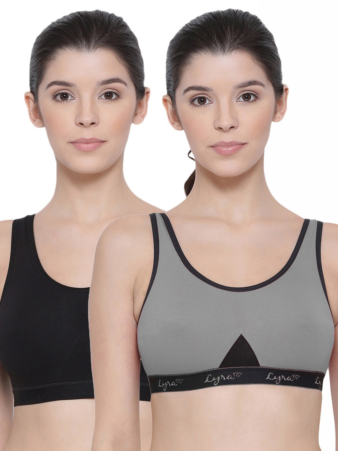 

LYRA Pack Of 2 Combed Cotton Sweat Absorbent Stretchable Sports Bra, Black