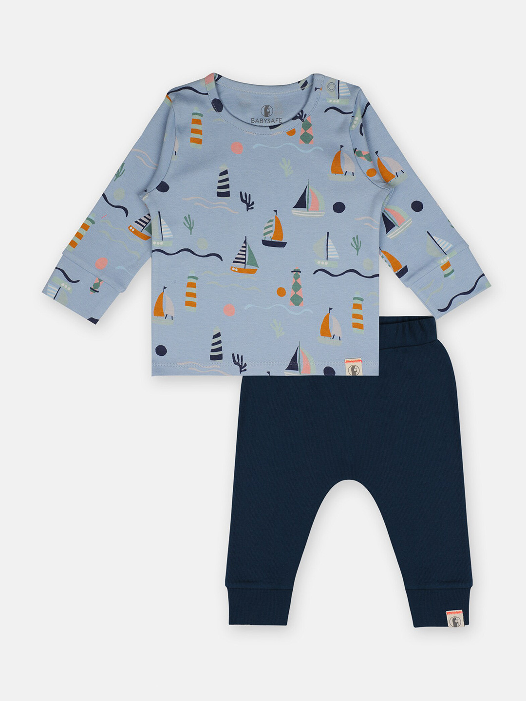 

Babysafe Boys Blue & Orange Printed Pure Cotton T-shirt with Pyjamas