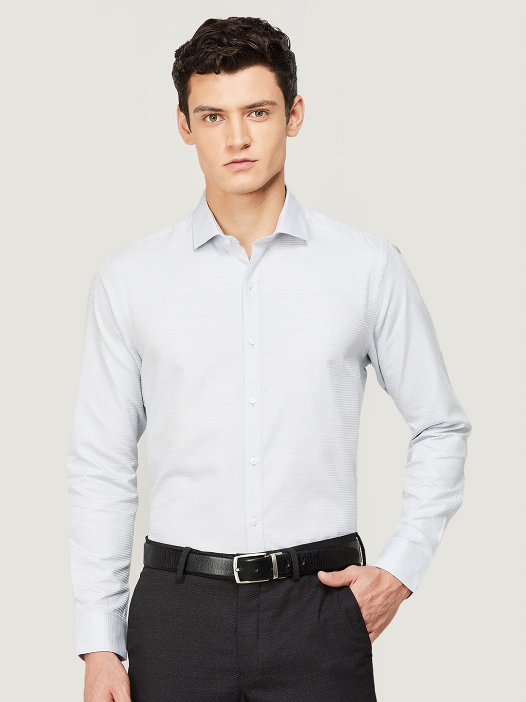 

CODE by Lifestyle Men Grey Striped Formal Cotton Shirt