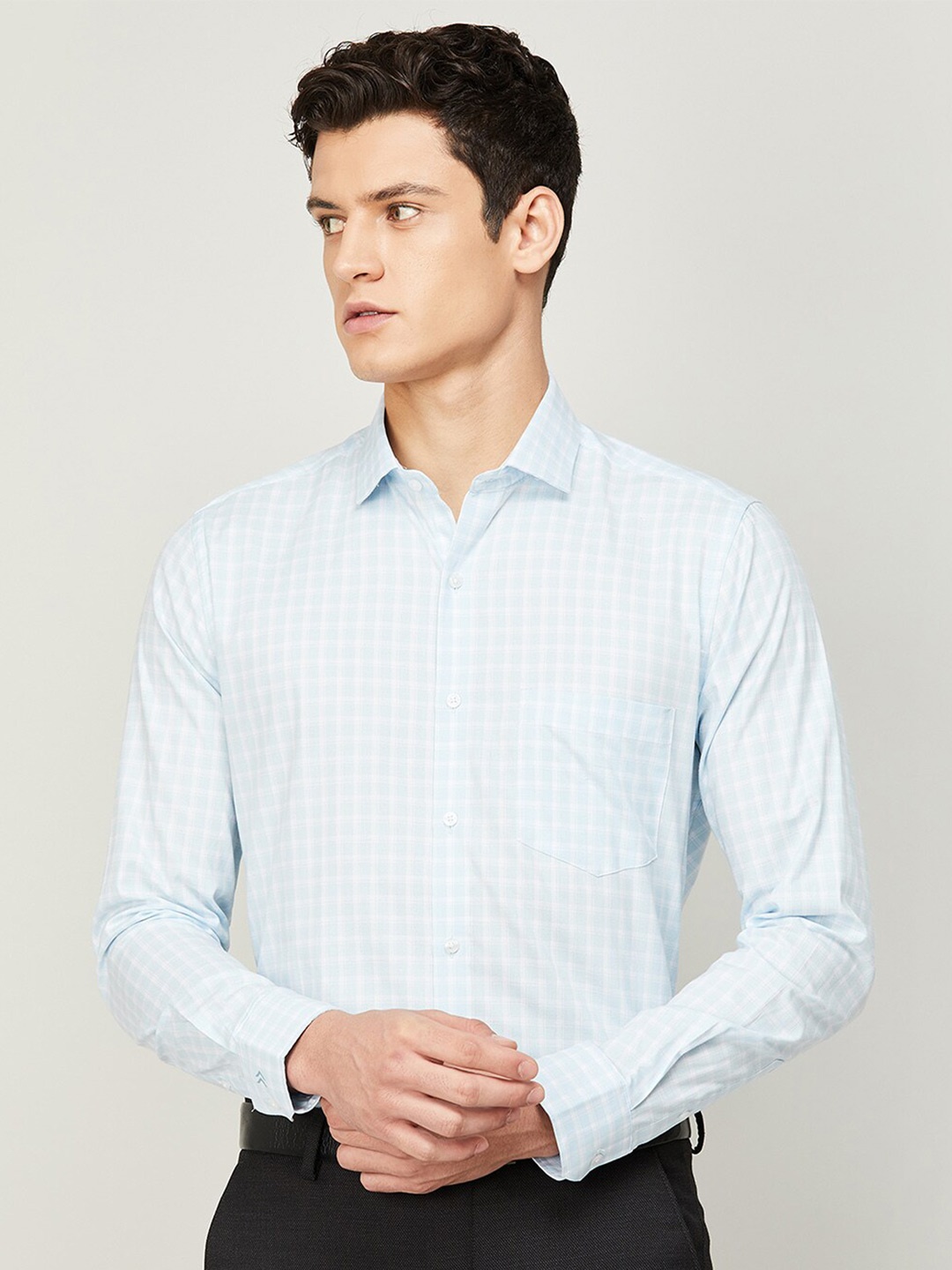 

CODE by Lifestyle Men Blue Grid Tattersall Checked Formal Cotton Shirt