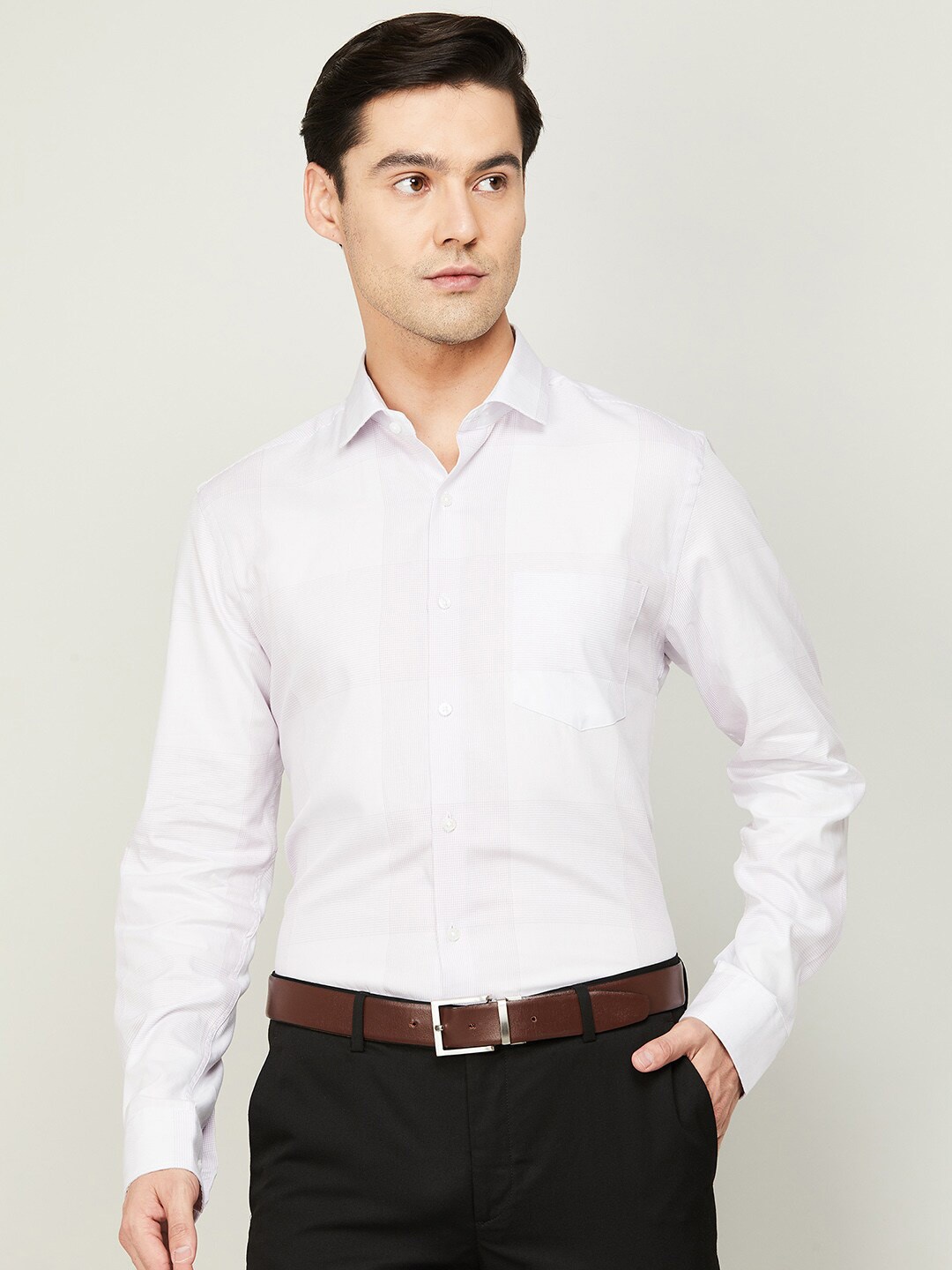 

CODE by Lifestyle Men Peach-Coloured Checked Formal Cotton Shirt