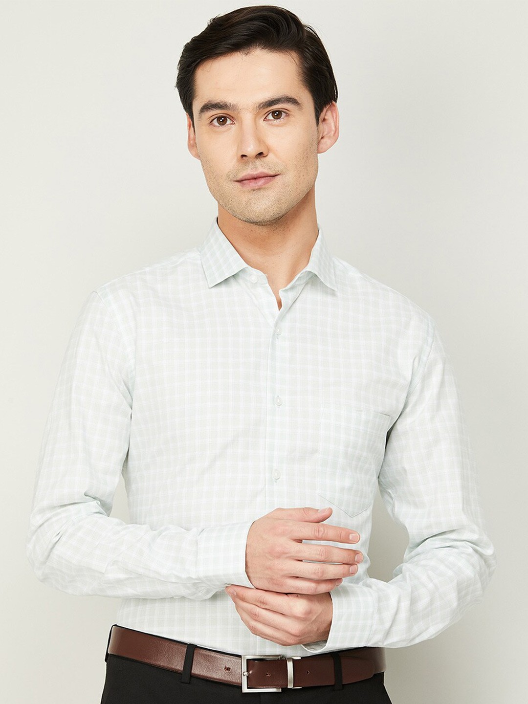 

CODE by Lifestyle Men Green Grid Tattersall Checked Formal Cotton Shirt