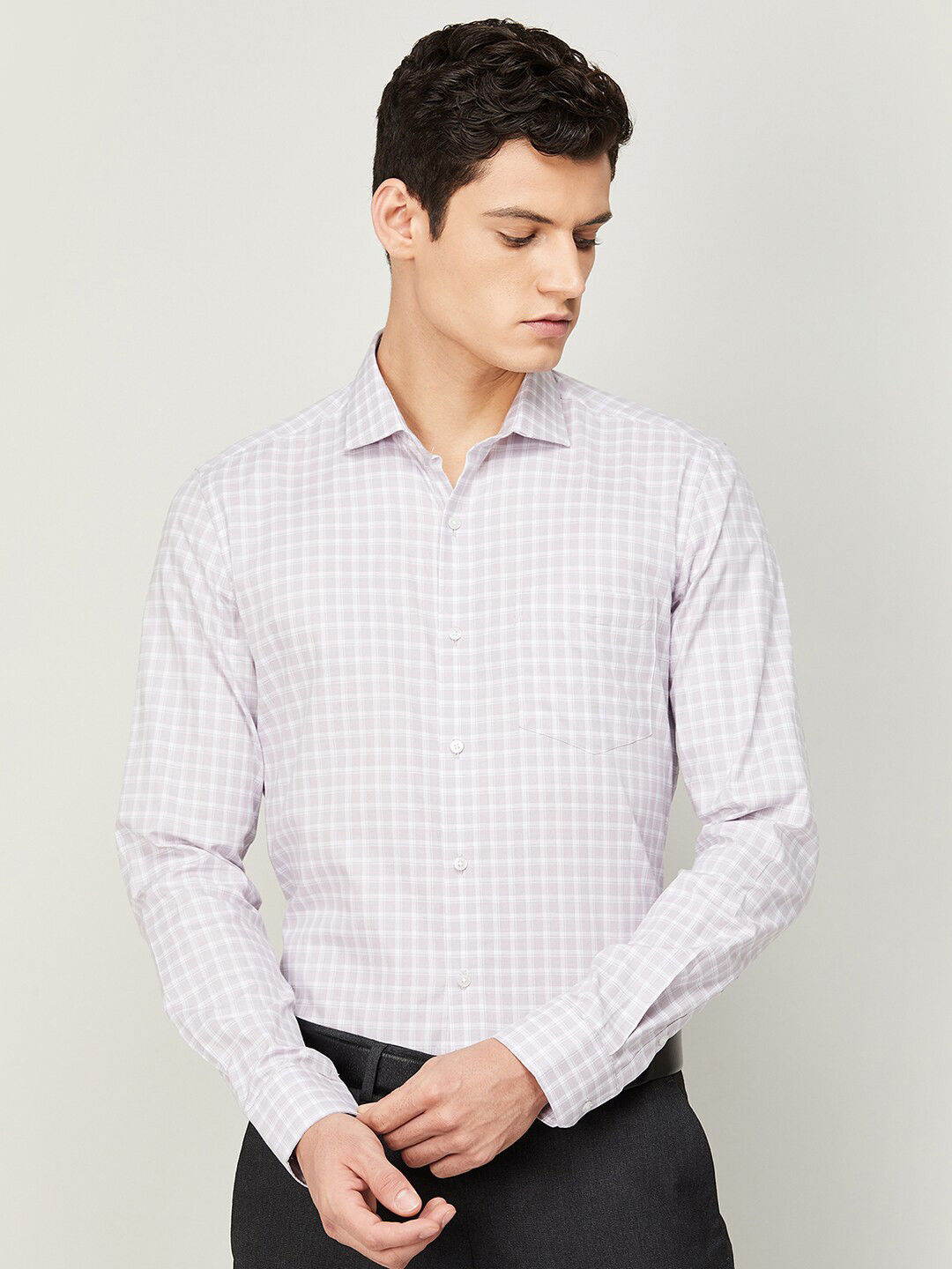 

CODE by Lifestyle Men Beige Grid Tattersall Checked Formal Cotton Shirt