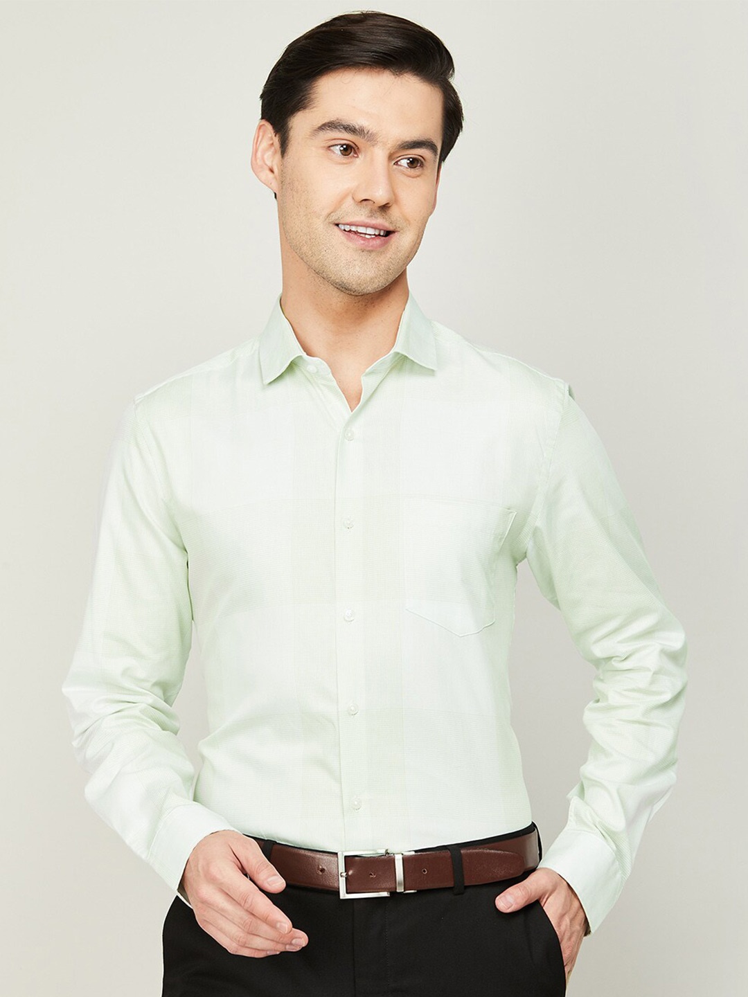 

CODE by Lifestyle Men Micro Checked Formal Cotton Shirt, Green