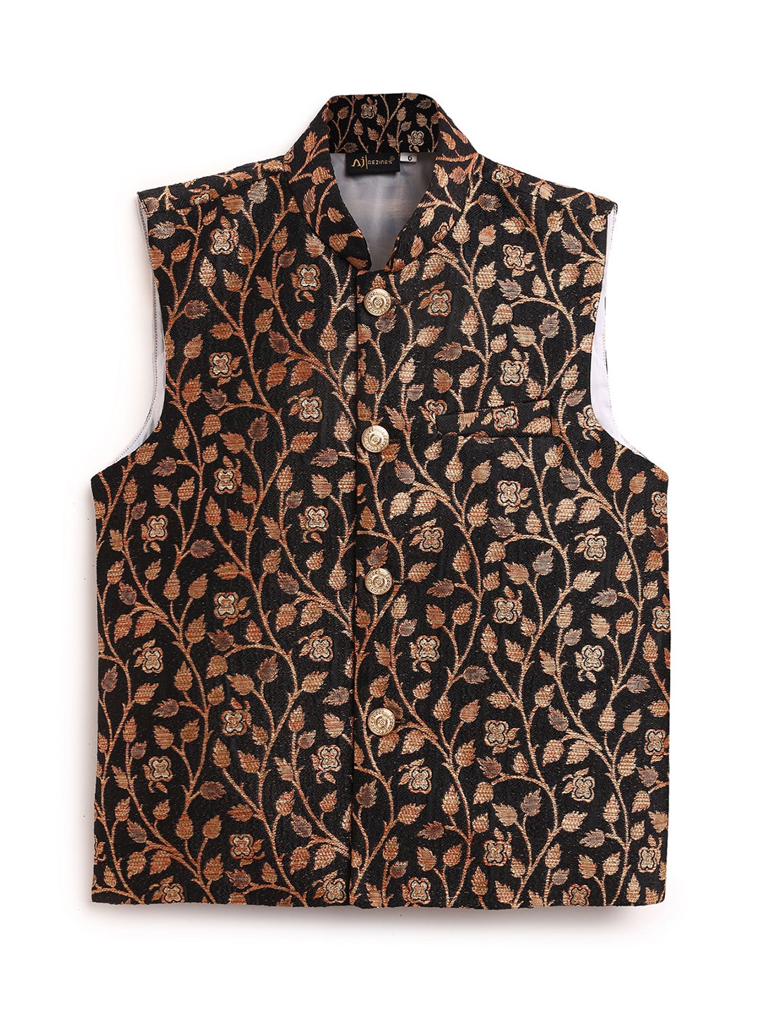 

AJ Dezines Kids Black Boys Floral Jacquard Nehru Jacket