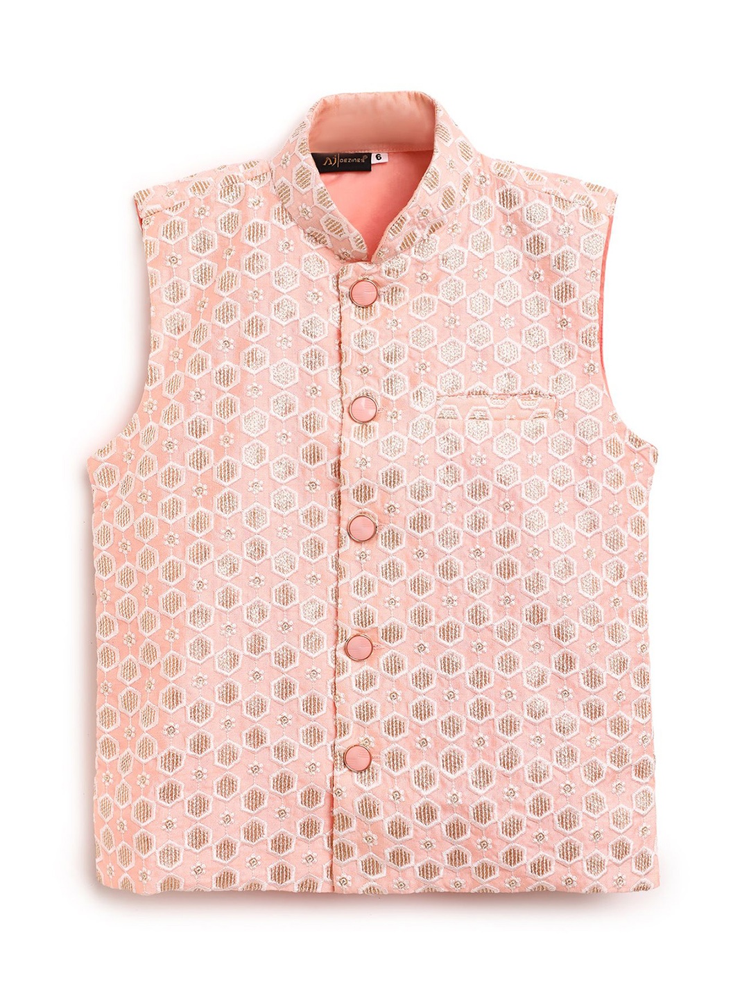 

Aj DEZInES Boys Peach Embroidered Nehru Jacket