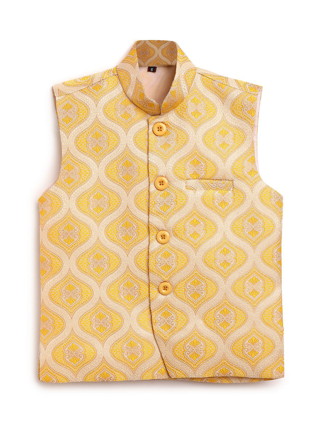 

AJ Dezines Boys Printed Jacquard Nehru Jacket, Yellow