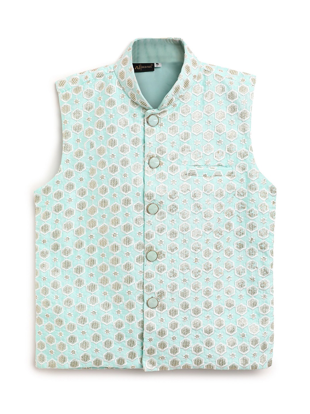 

AJ Dezines Kids Blue Boys Embroidered Nehru Jacket