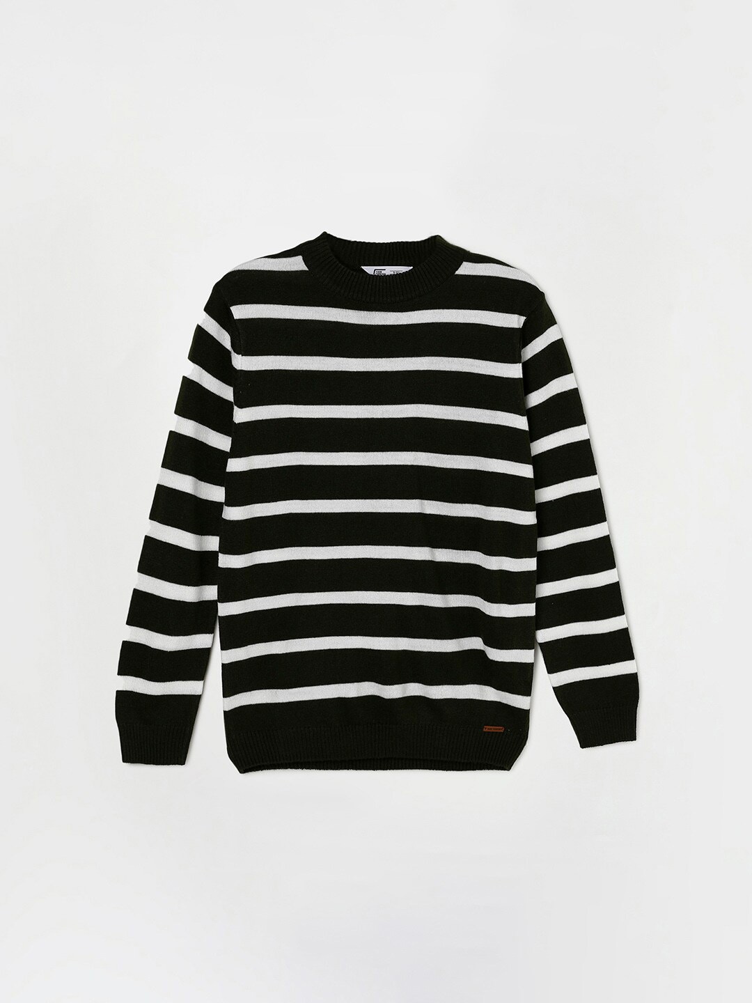 

Fame Forever by Lifestyle Boys Olive Green & White Striped Acrylic Pullover Sweater