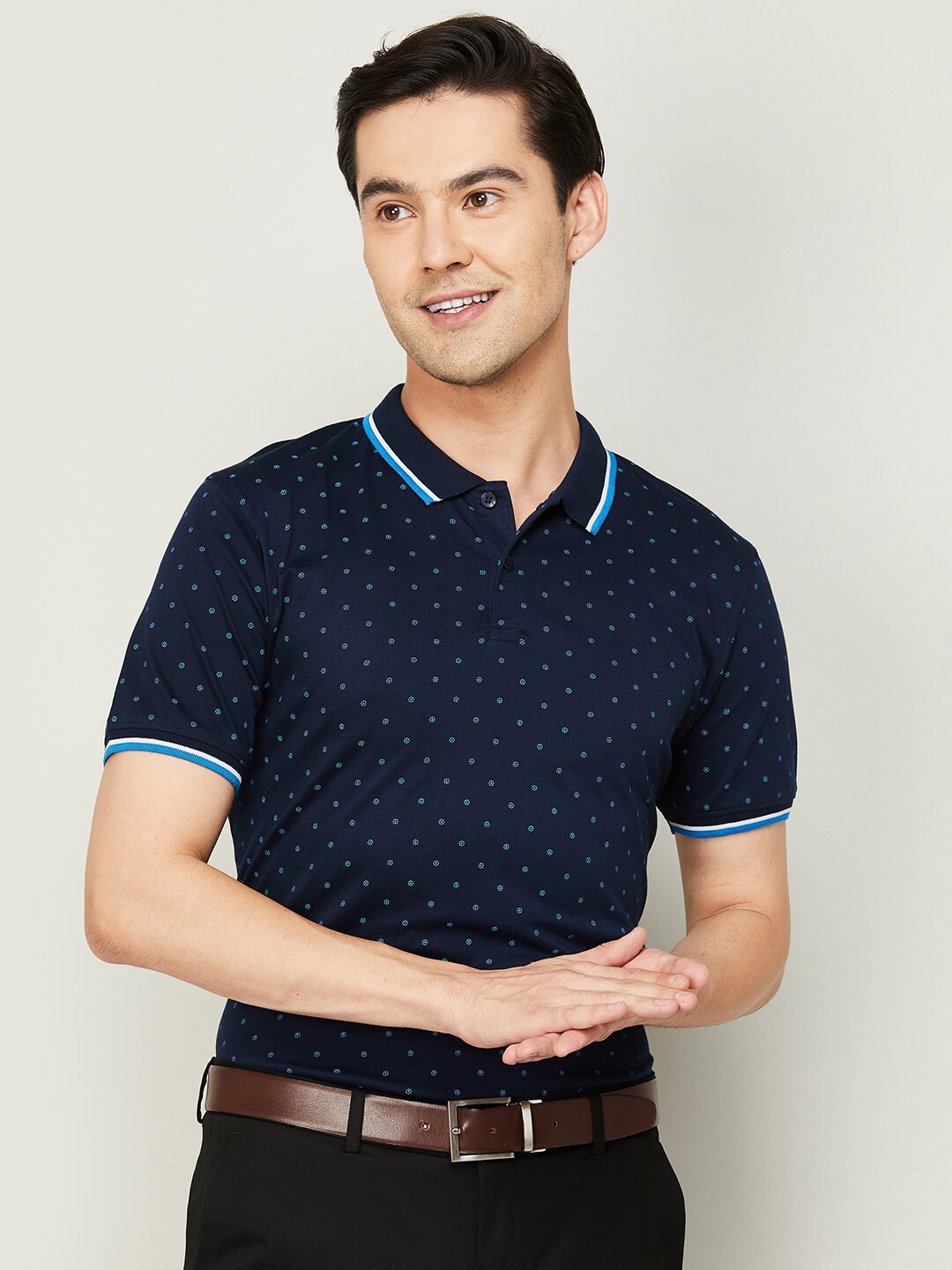 

CODE by Lifestyle Men Navy Blue Polo Collar T-shirt
