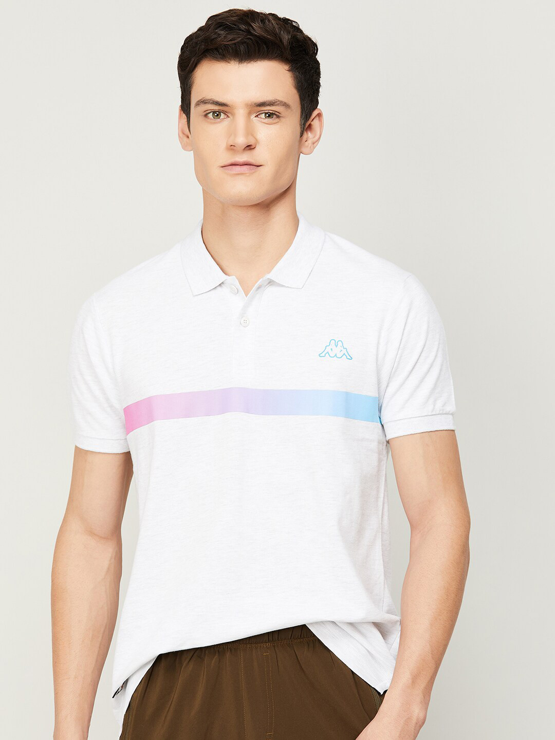 

Kappa Men White Printed Polo Collar T-shirt