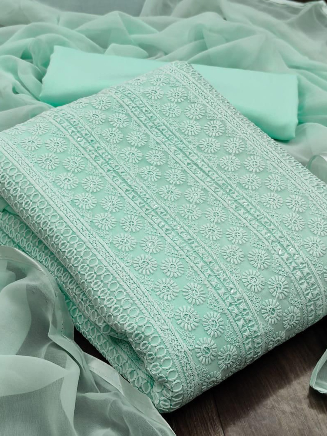 

MORLY Turquoise Blue Embroidered Unstitched Dress Material
