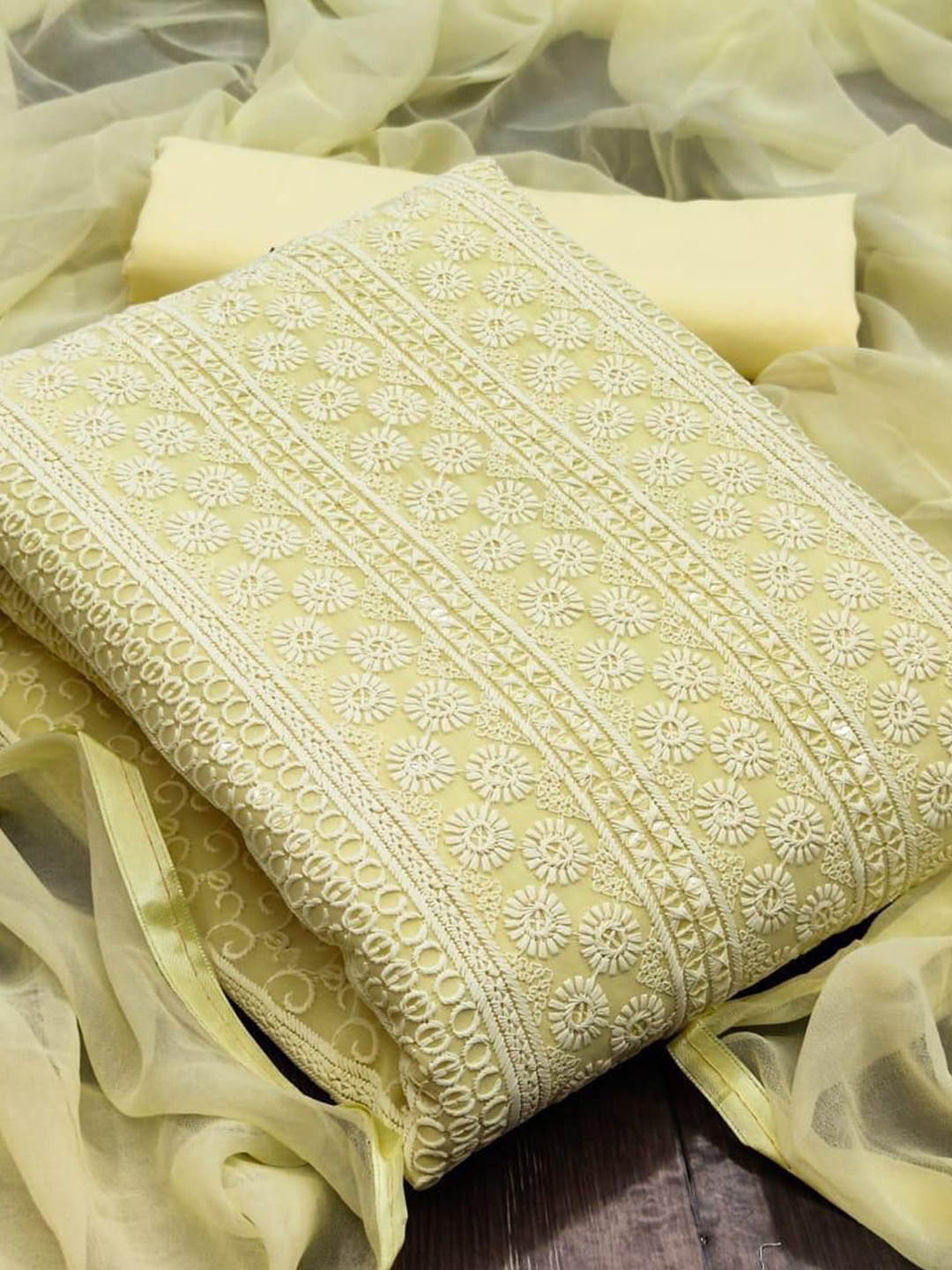 

MORLY Yellow Embroidered Unstitched Dress Material