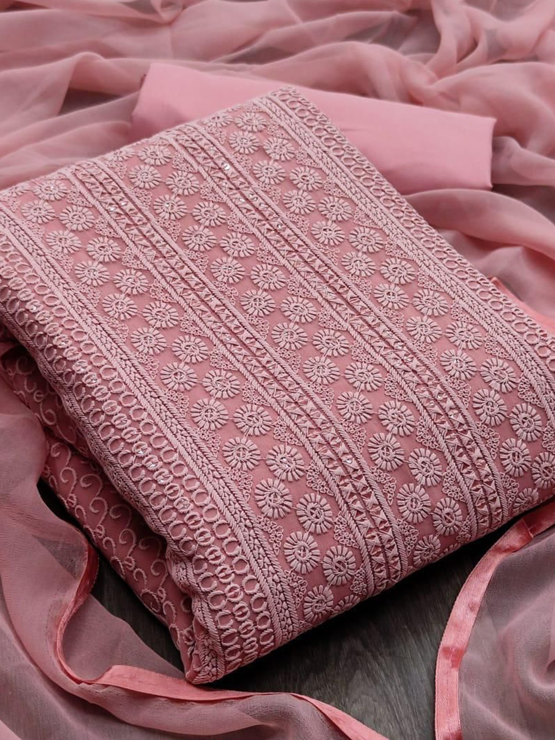 

MORLY Pink Embroidered Unstitched Dress Material