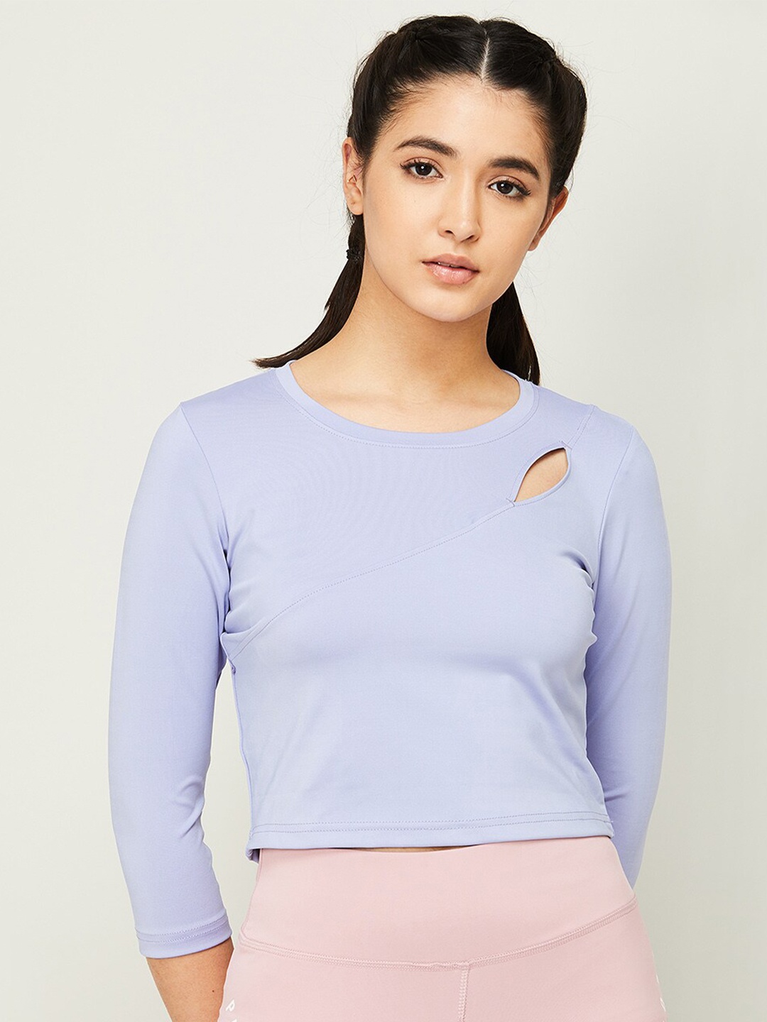 

Kappa Women Blue Solid Crop T-shirt