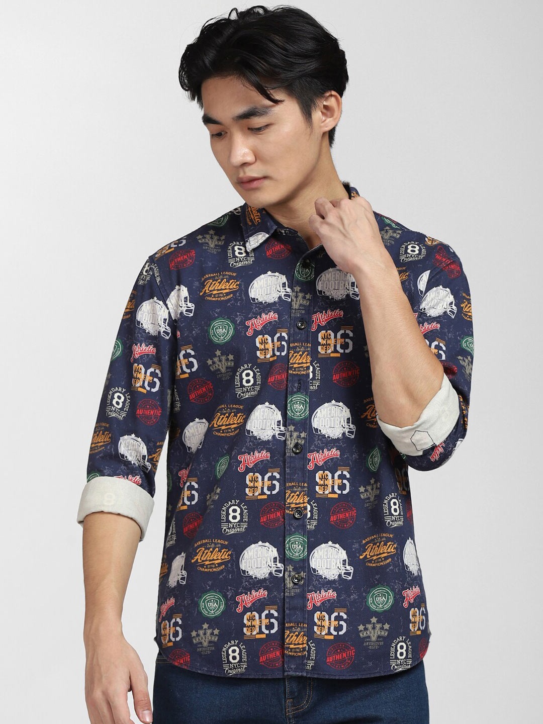 

Jack & Jones Men Navy Blue Printed Conversational Casual Shirt