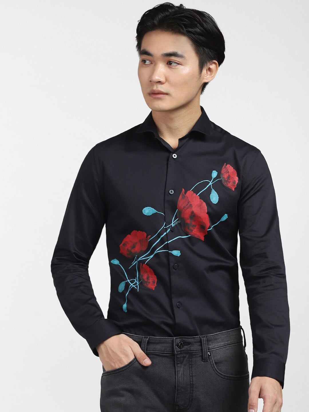 

Jack & Jones Men Black Slim Fit Floral Printed Casual Shirt