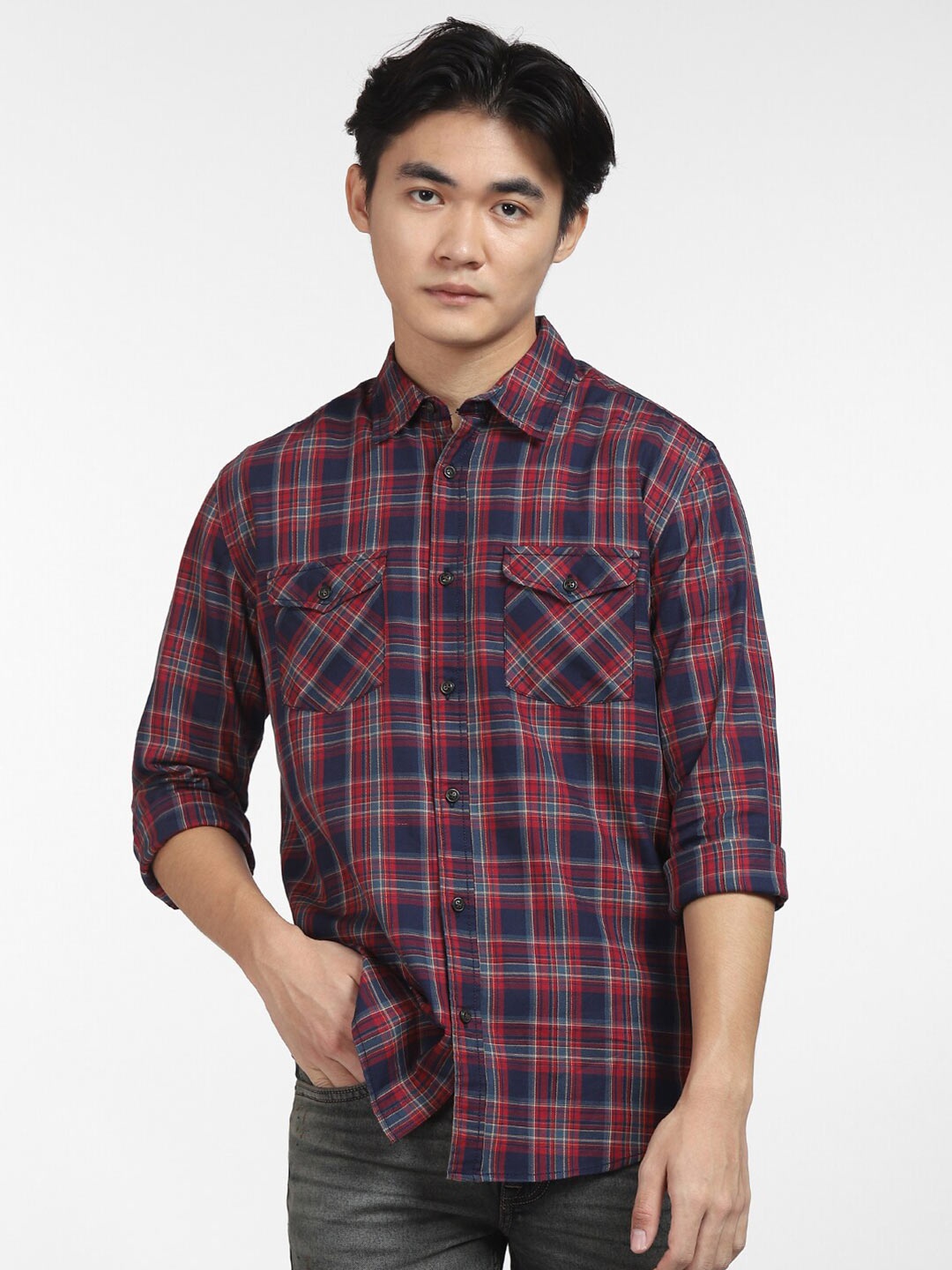 

Jack & Jones Men Red Tartan Checks Checked Casual Shirt