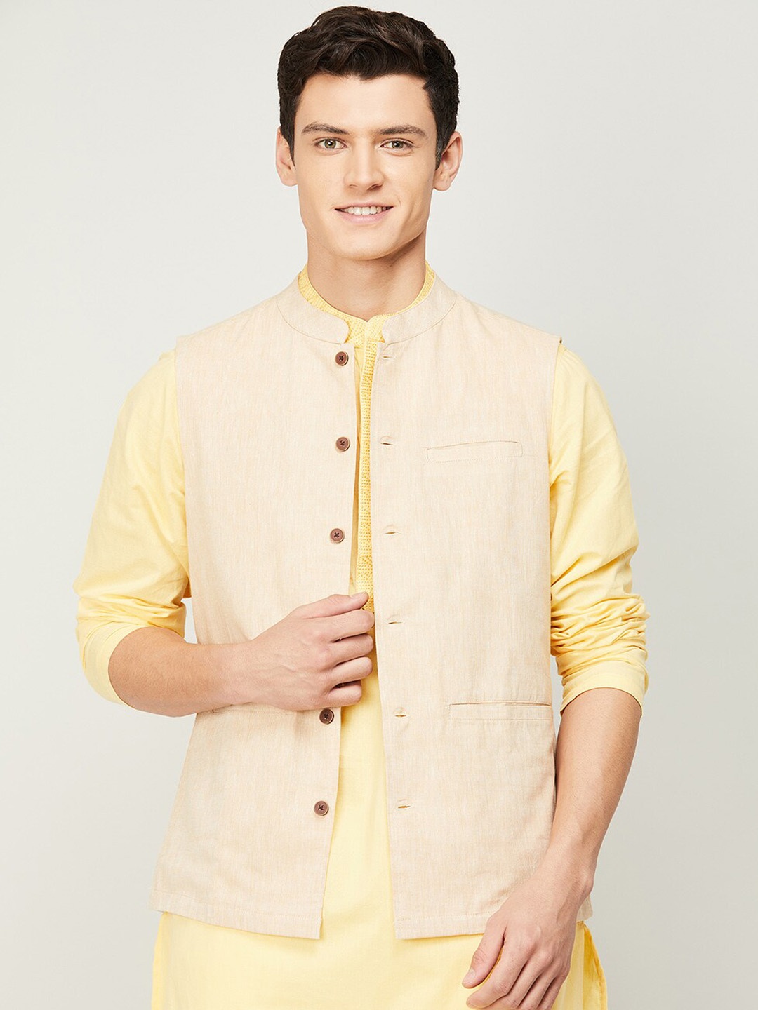 

Melange by Lifestyle Men Off White Cotton Nehru Jacket