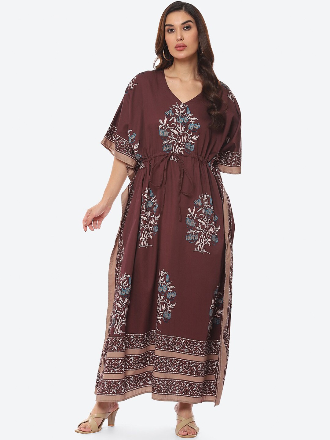 

Biba Women Maroon Printed Maxi Kaftan Nightdress