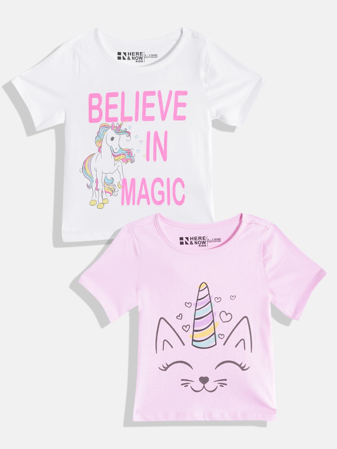 

HERE&NOW Girls Multicoloured Pack Of 2 Printed T-shirt, Multi