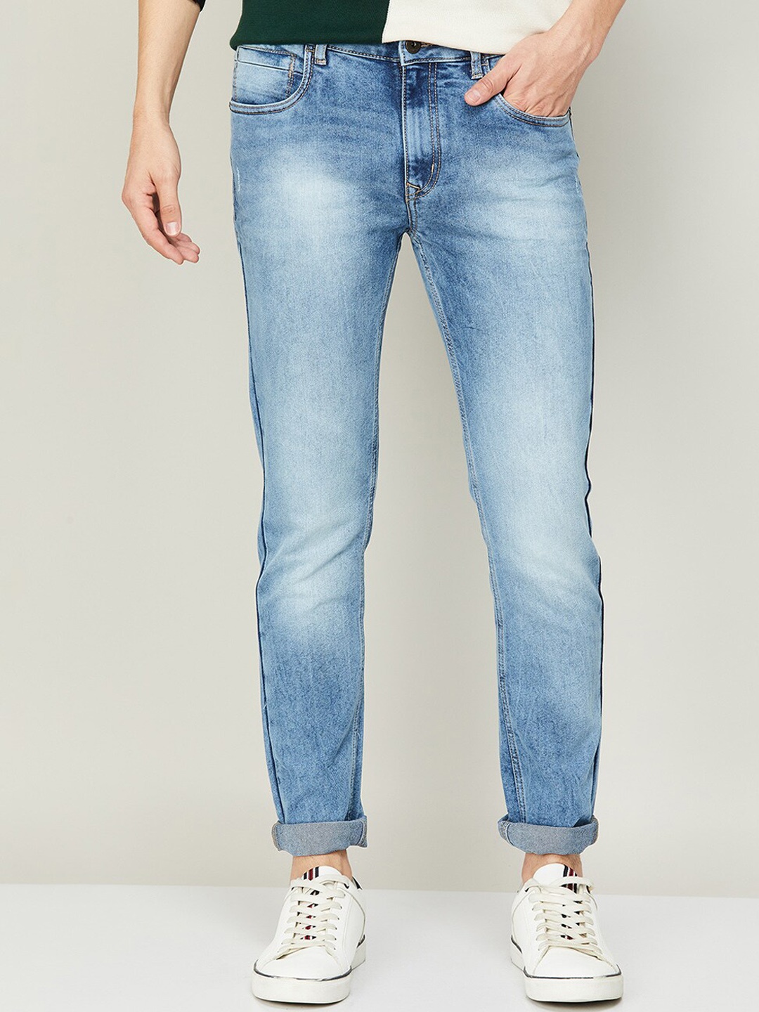 

Forca Men Blue Skinny Fit Low Distress Heavy Fade Cotton Jeans