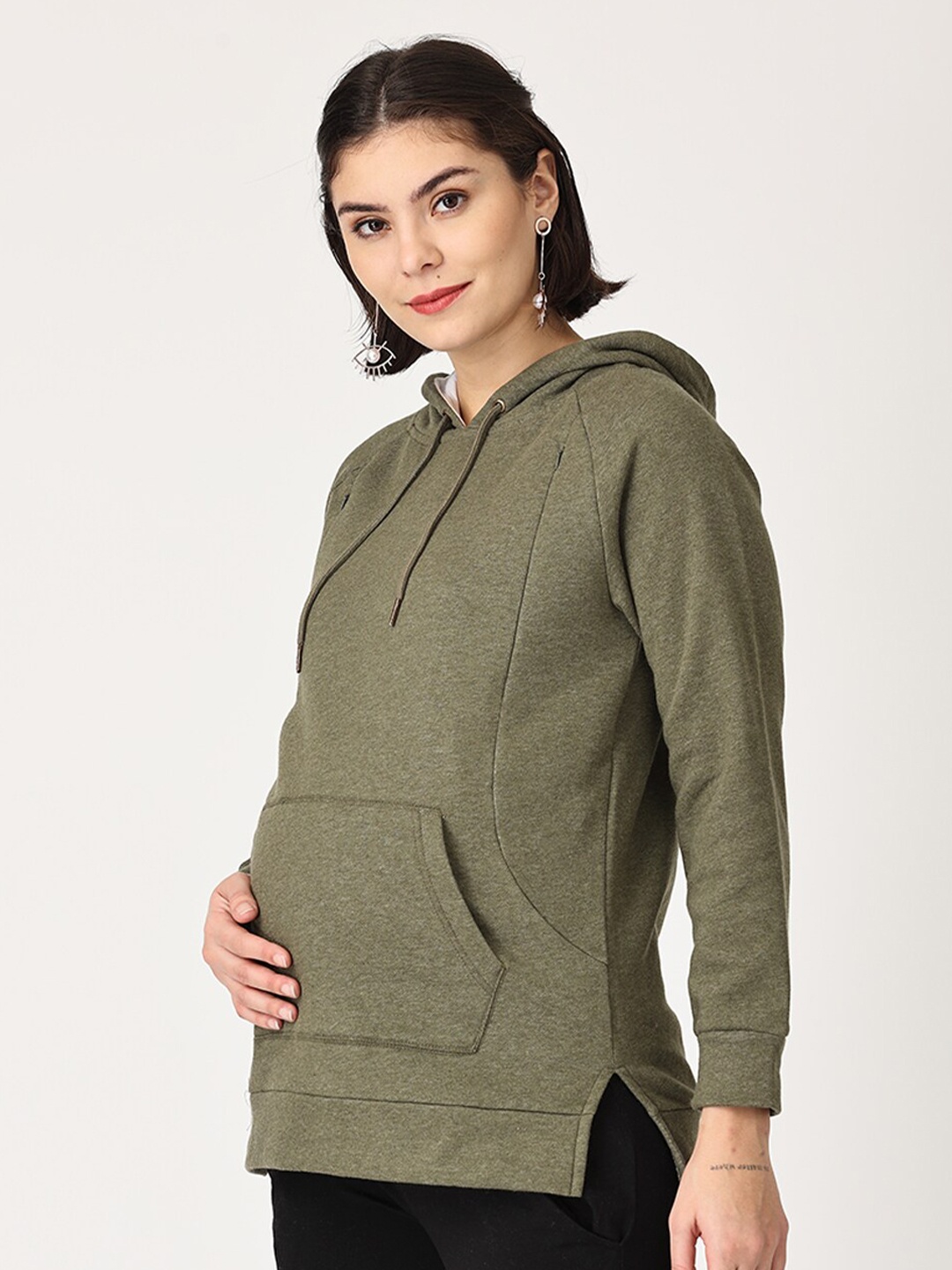 

The Mom Store Women Maternity Olive Green Hooded Sweatshirt