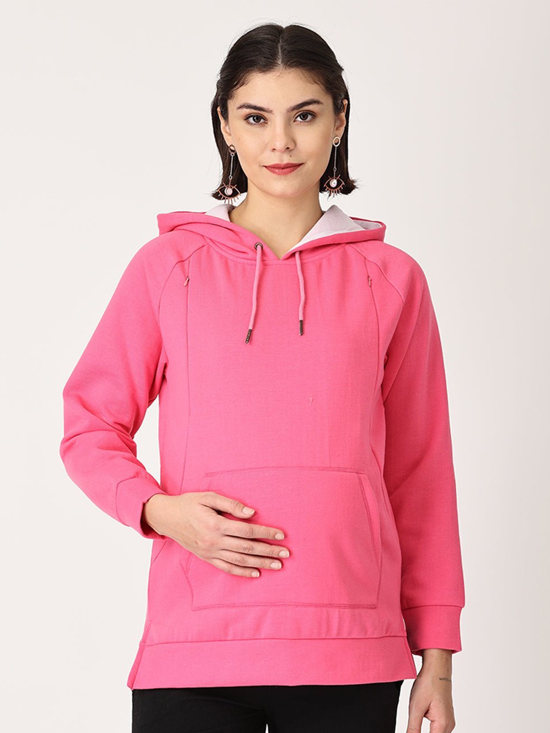 

The Mom Store Women Maternity Pink Hooded Sweatshirt