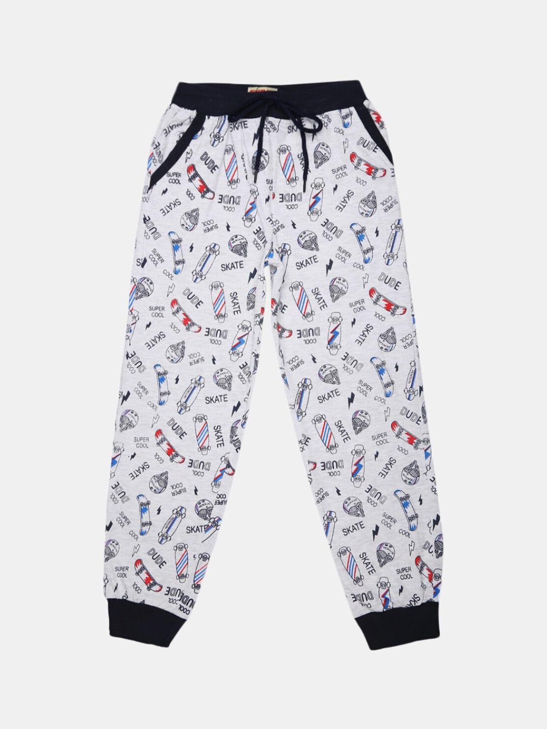 

V-Mart Boys Light Grey Printed Cotton Single Jersey Lounge Joggers