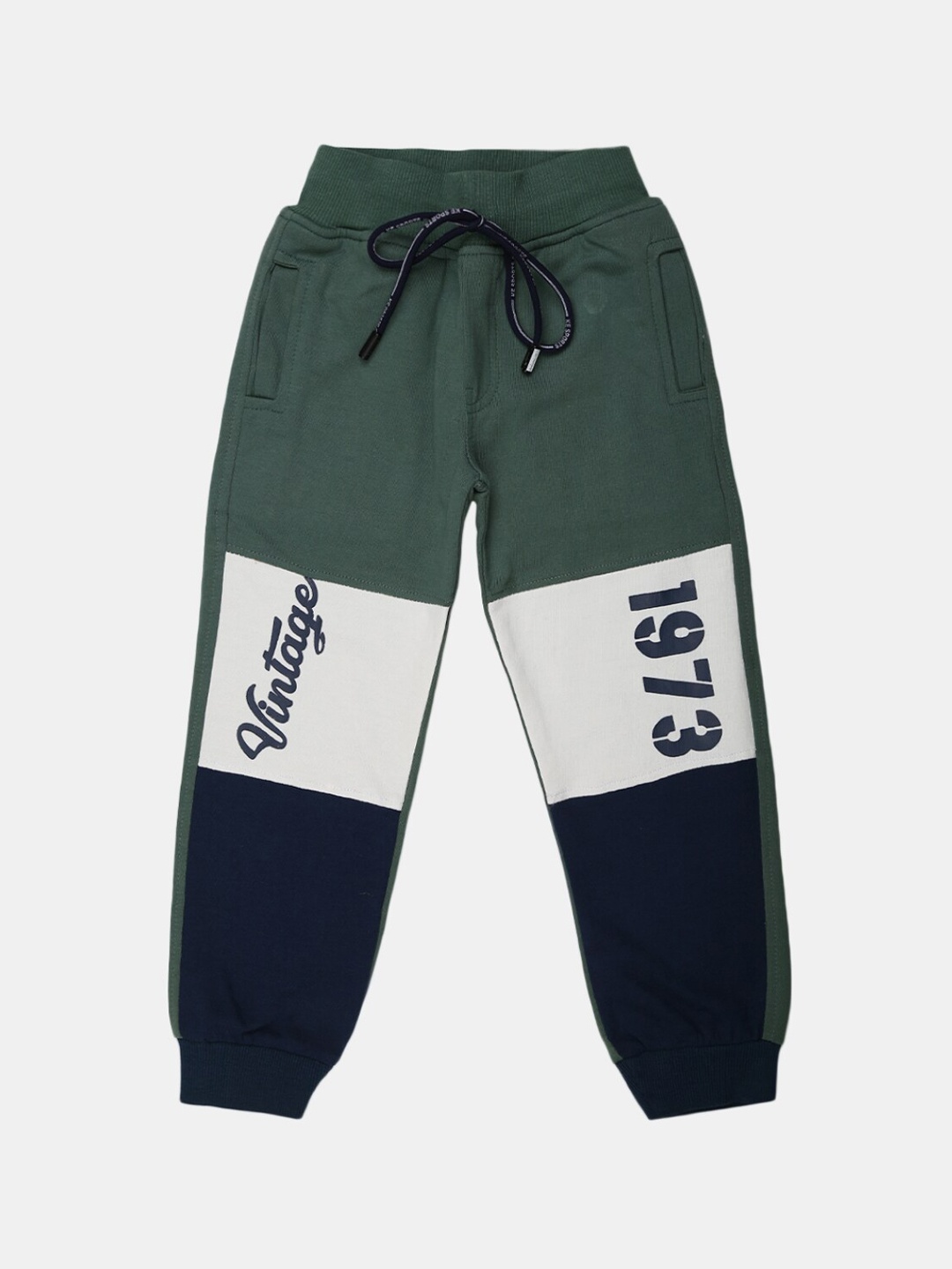 

V-Mart Boys Colourblocked Cotton Joggers, Olive