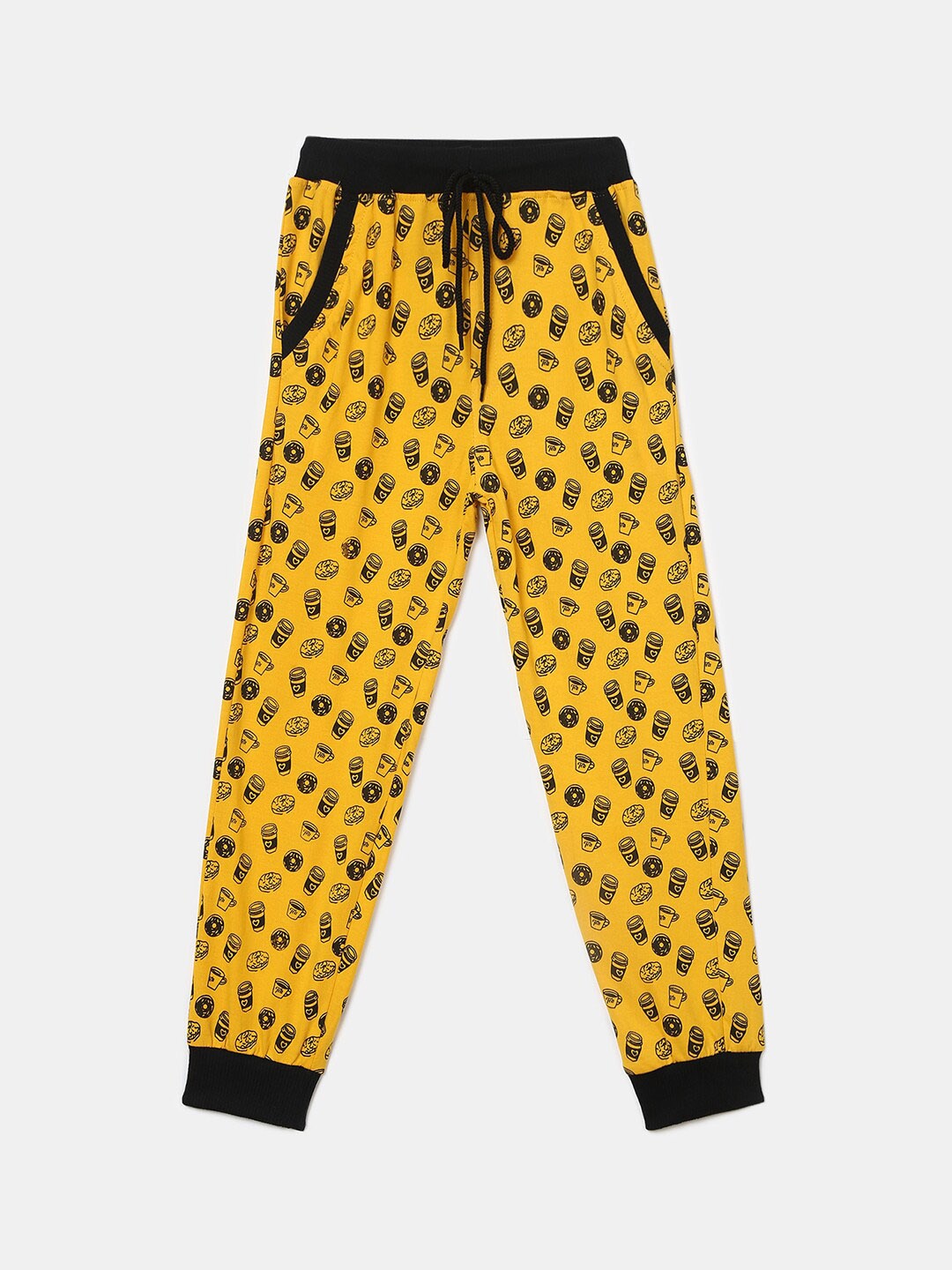 

V-Mart Boys Printed Cotton Single Jersey Joggers, Yellow