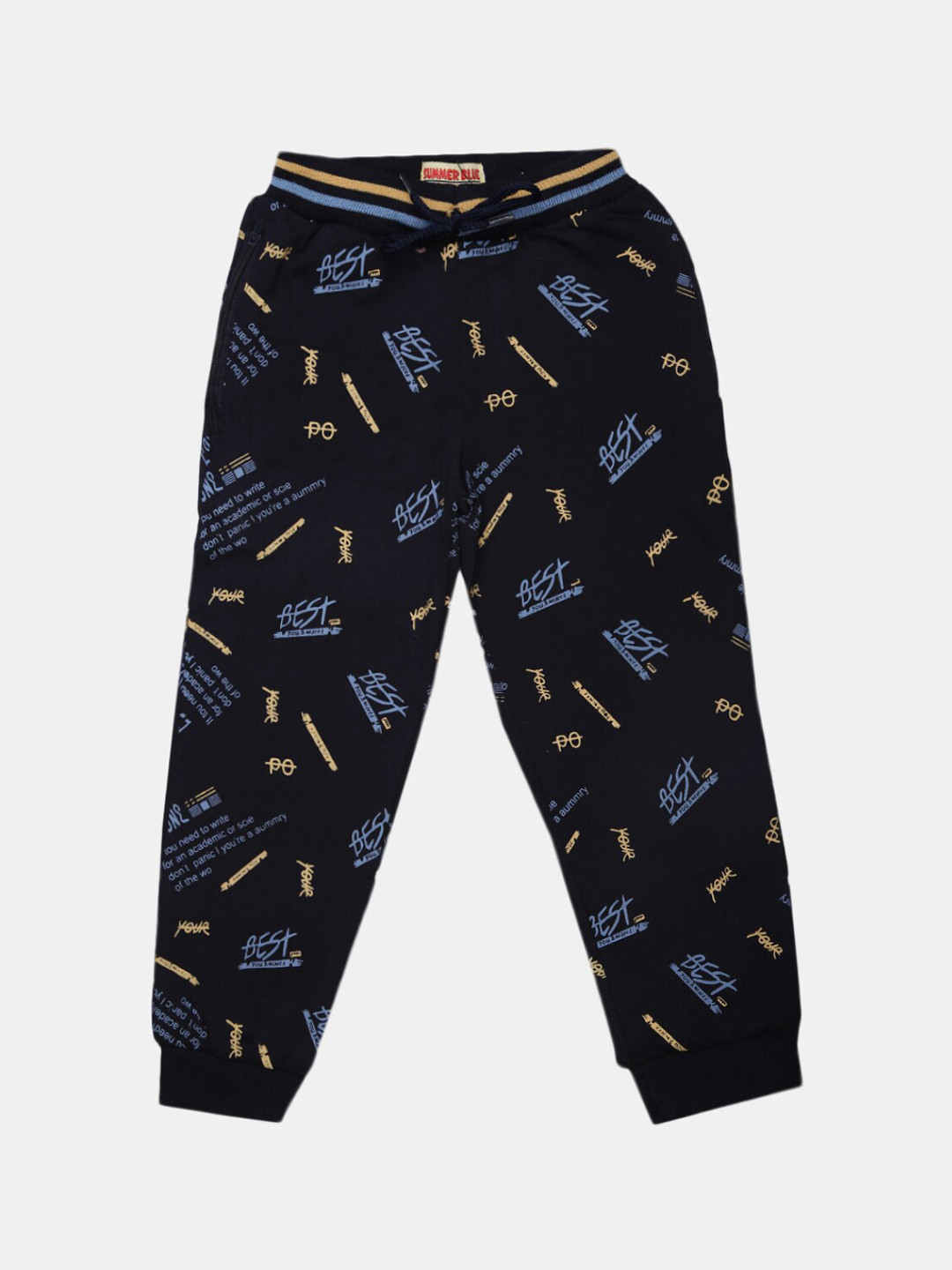

V-Mart Boys Printed Cotton Single Jersey Joggers, Navy blue