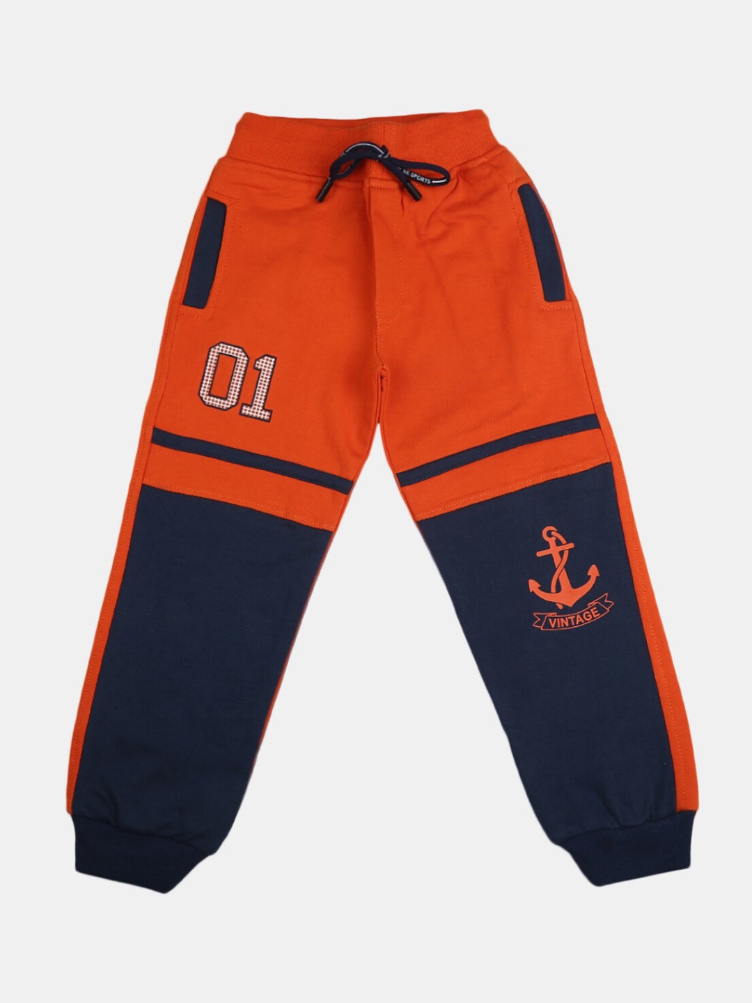 

V-Mart Boys Colorblocked Knitted Joggers, Orange