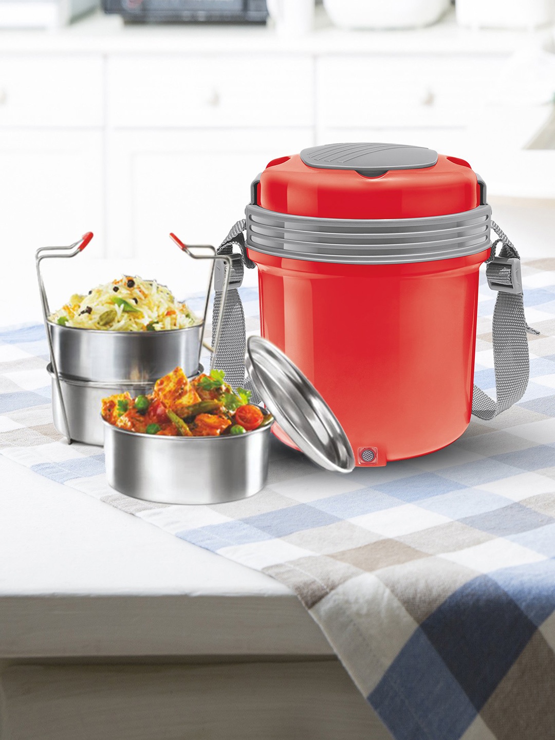 

Milton Red Set Of 3 New Electron Stainless Steel Tiffin Box 360 ml Each