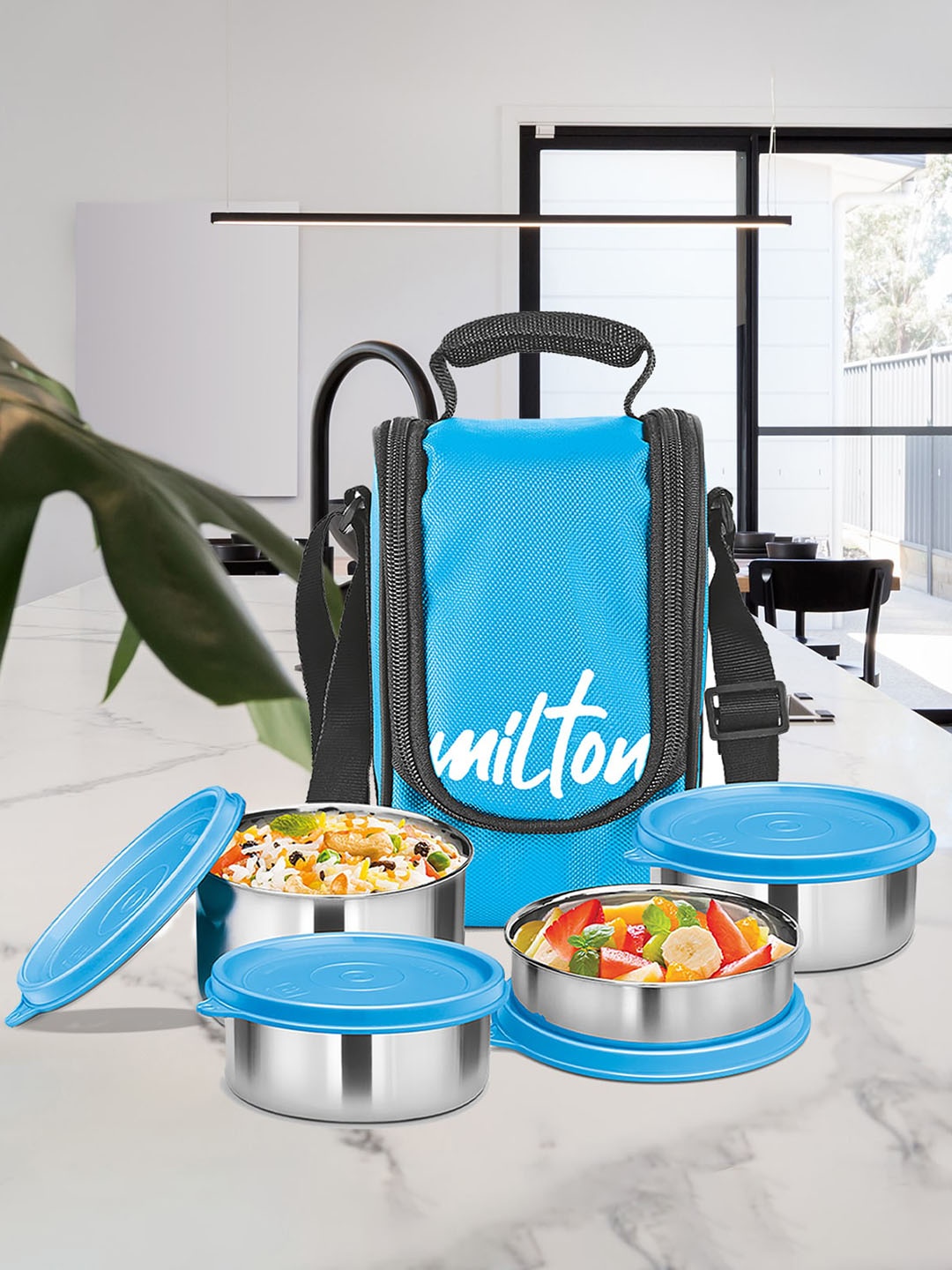 

Milton Tasty 4 Pcs Cyan Stainless Steel Lunch Box 200 ml 320 ml 500 ml, Blue