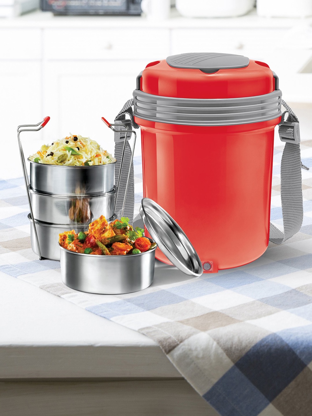 

Milton Set Of 4 Red New Electron Stainless Steel Tiffin Box 360 ml Each