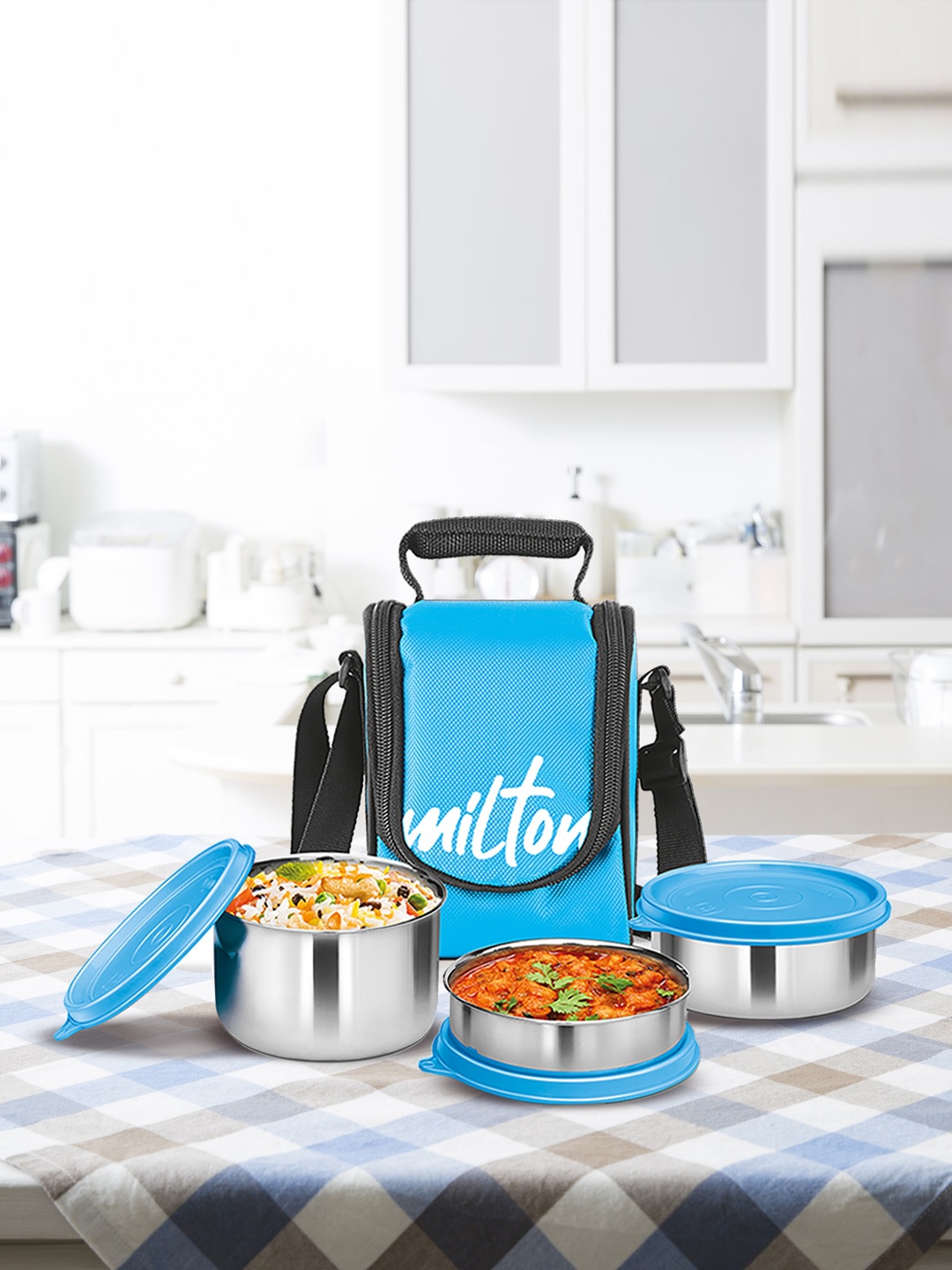

Milton Set Of 3 Cyan Blue Tasty 3 Stainless Steel Lunch Box Containers