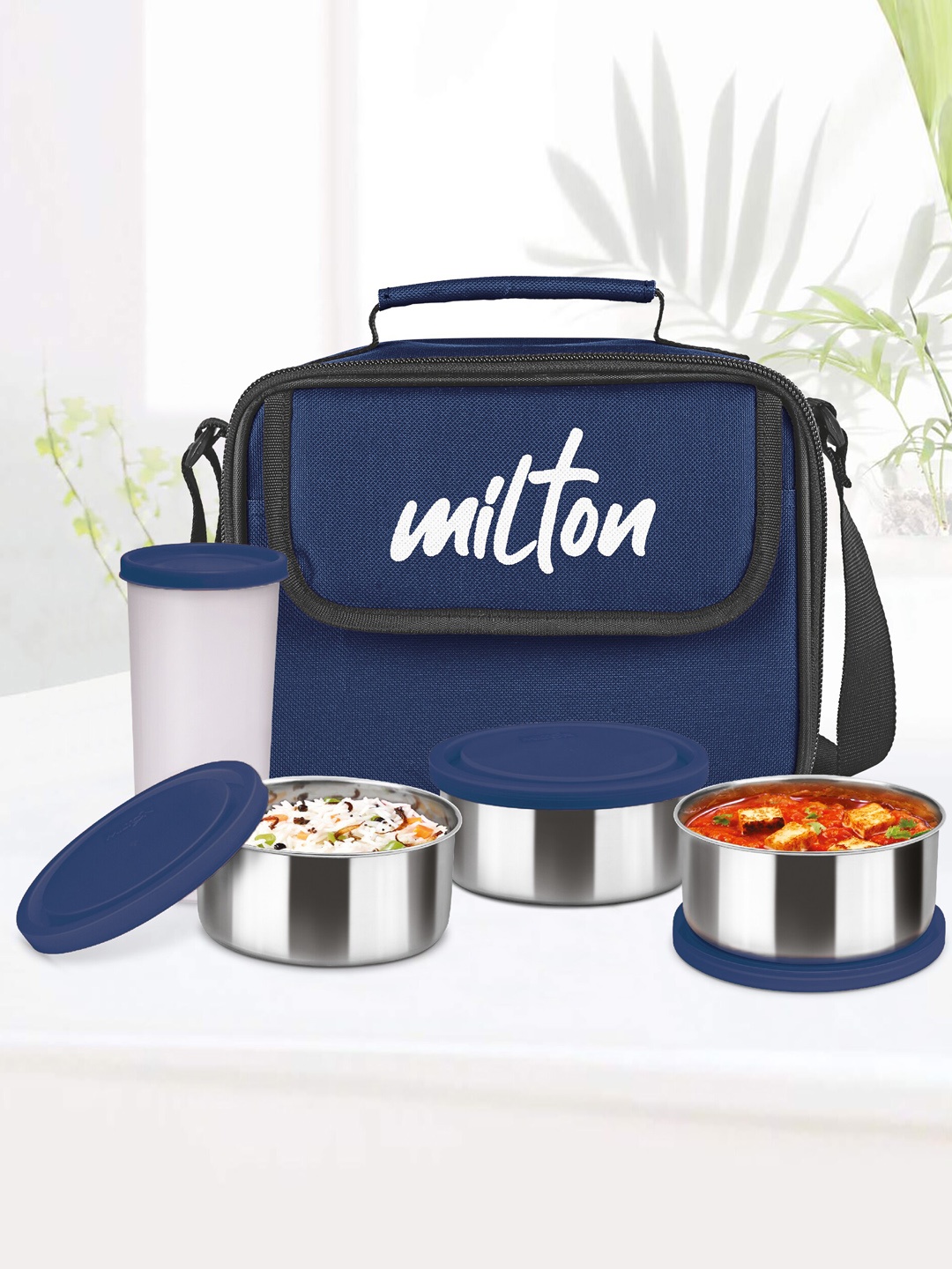 

Milton Blue New Steel Combi Lunch Box 3 Piece Containers & 1 Tumbler with Jacket