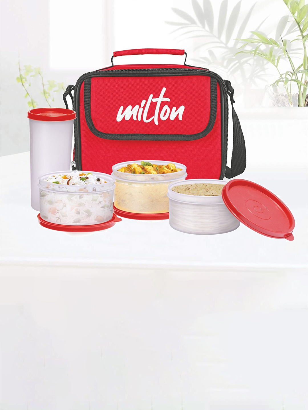

Milton Set Of 4 Red New Meal Lunch Box Containers Set with Tumbler and Bag