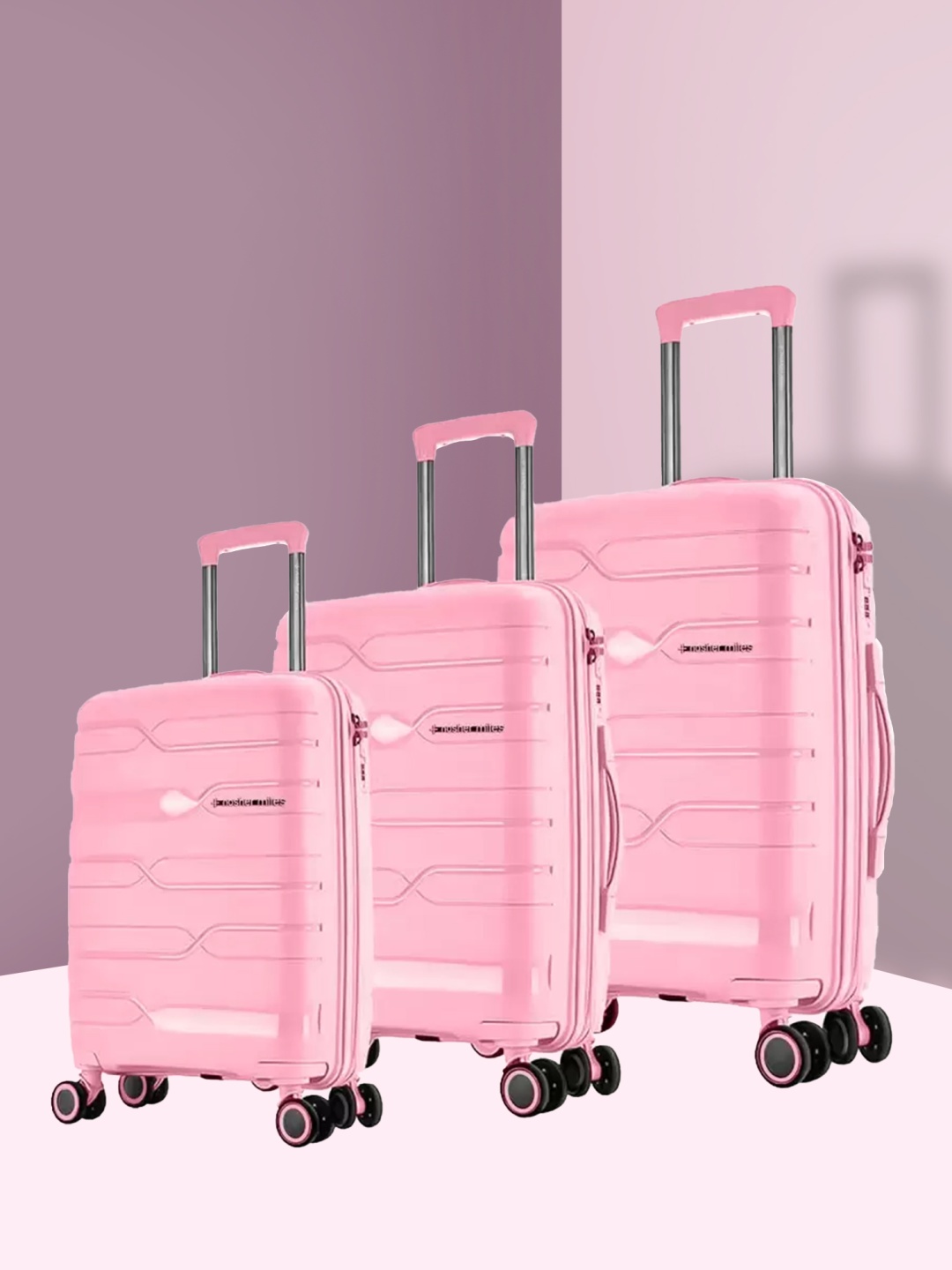 

Nasher Miles Set Of 3 Paris Textured Hard-Sided Trolley Suitcases, Pink