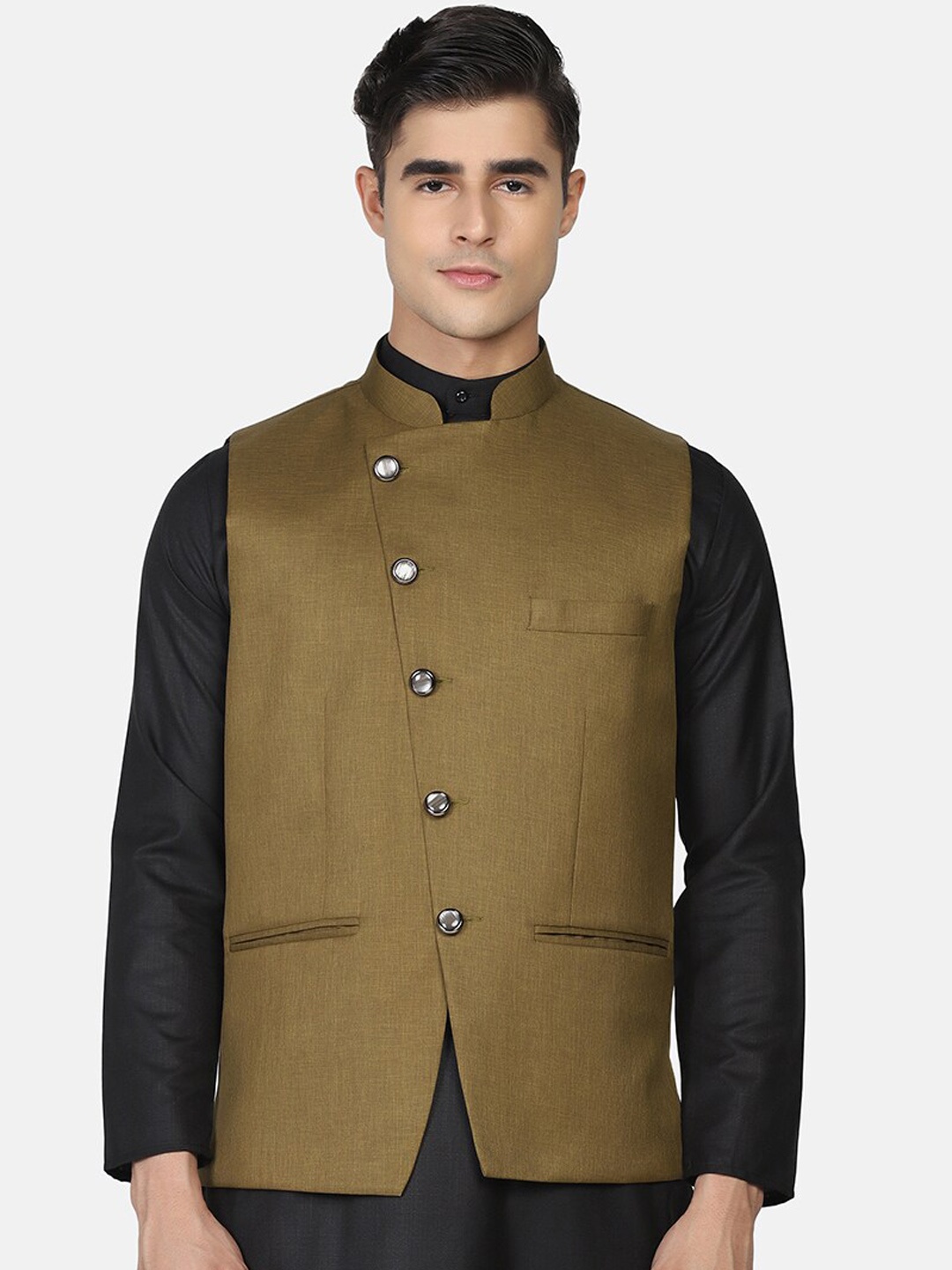 

TAHVO Men Green Solid Nehru Jacket