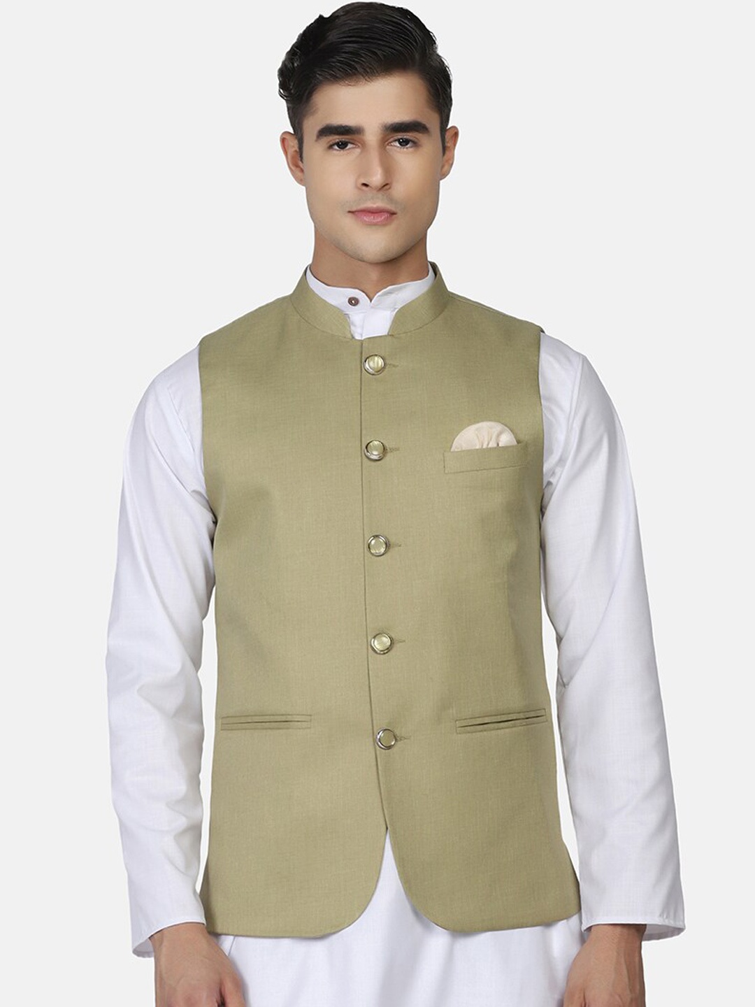 

TAHVO Men Green Solid Nehru Jacket