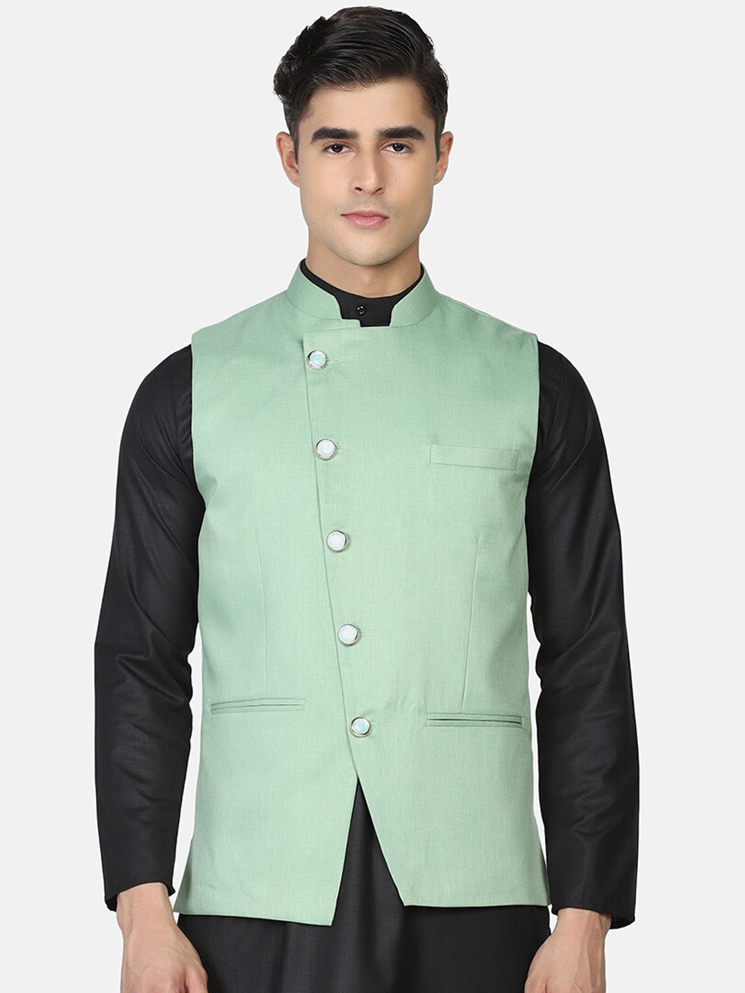 

TAHVO Men Green Solid Nehru Jacket