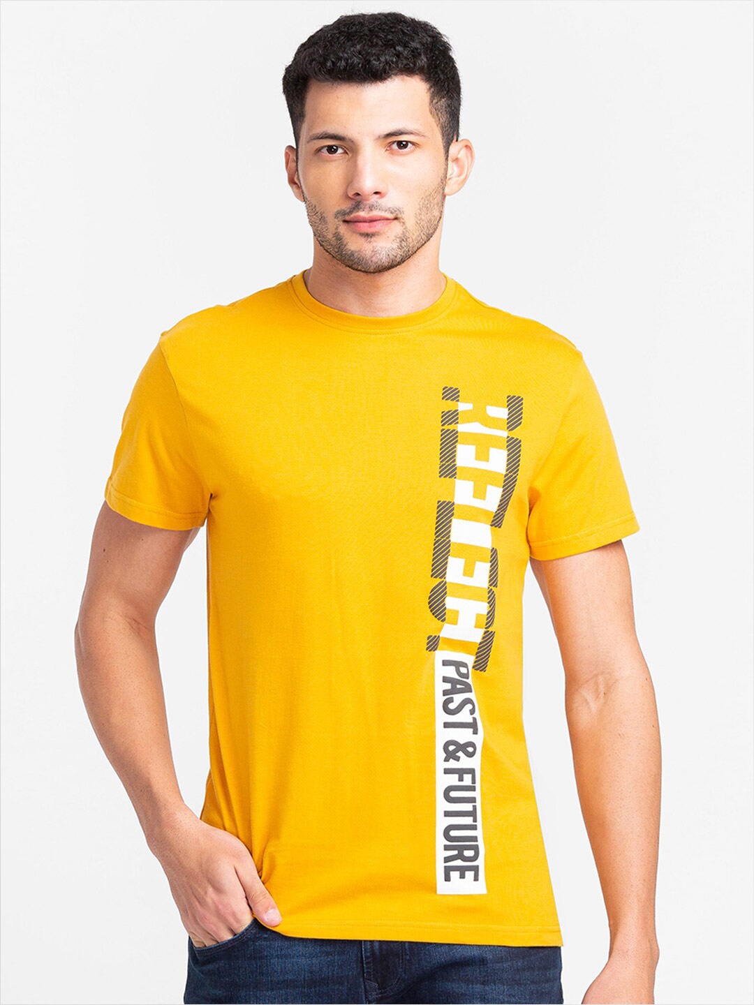 

Globus Men Yellow Typography Printed Cotton T-shirt