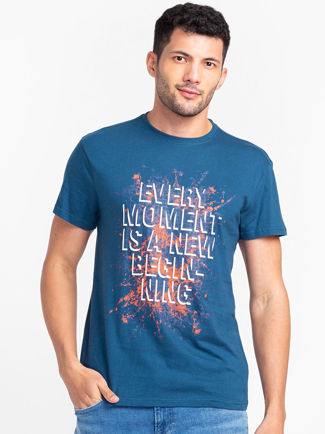 

Globus Men Blue Typography Printed Cotton T-shirt
