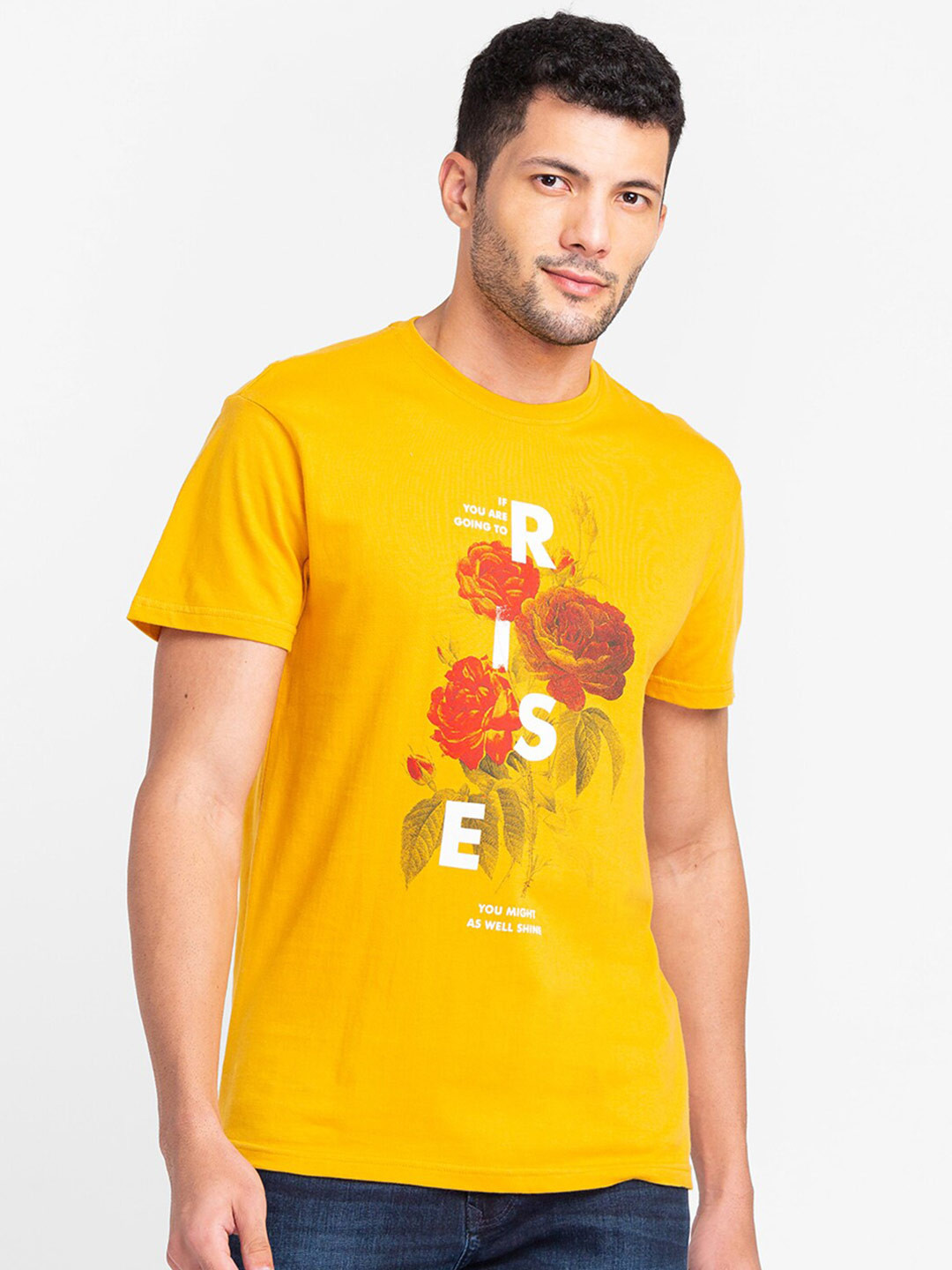 

Globus Men Yellow Typography Printed Cotton T-shirt